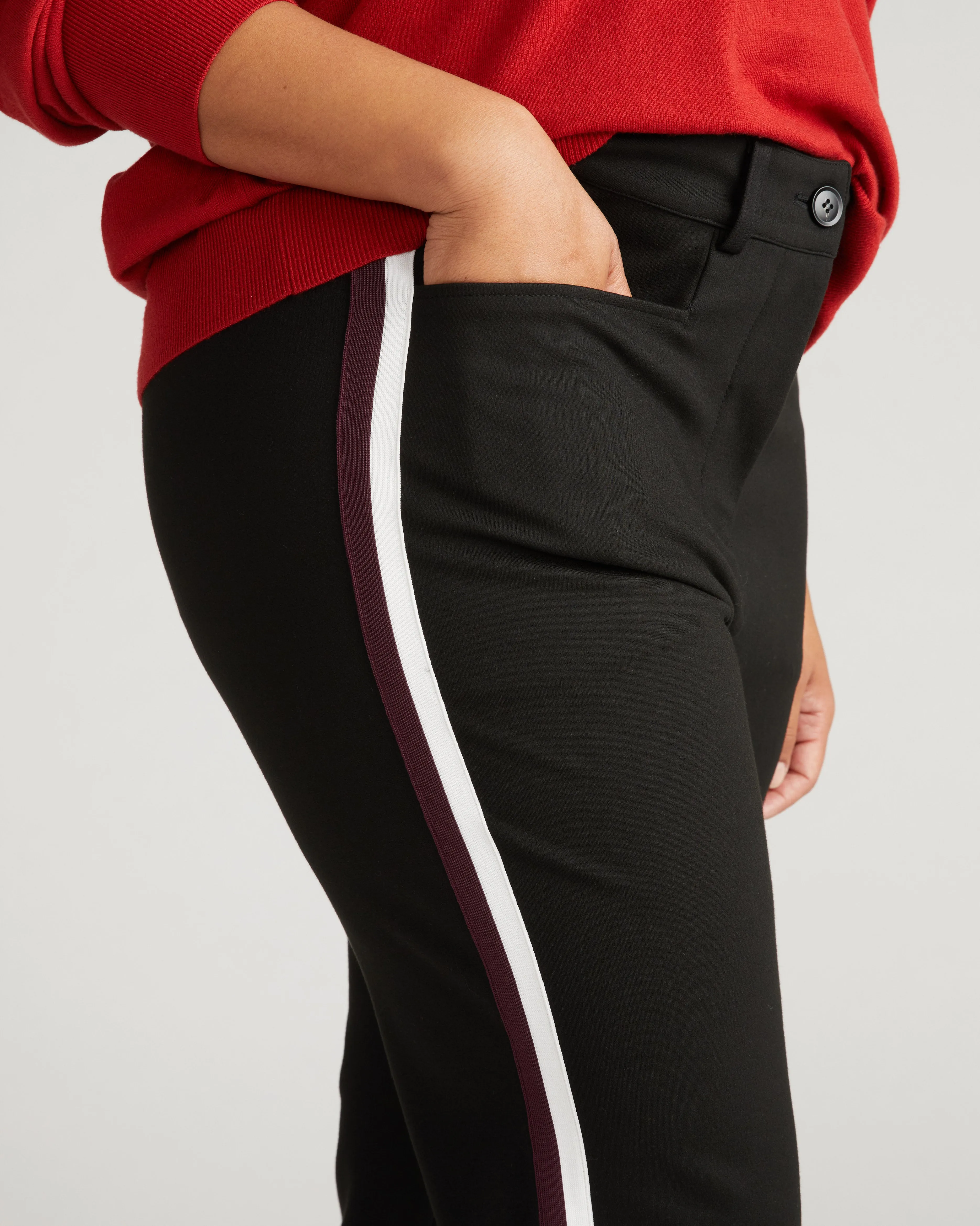 Cigarette Ponte Pants - Black with White/Acai Stripe sold by Universal Standard product image thumbnail 2