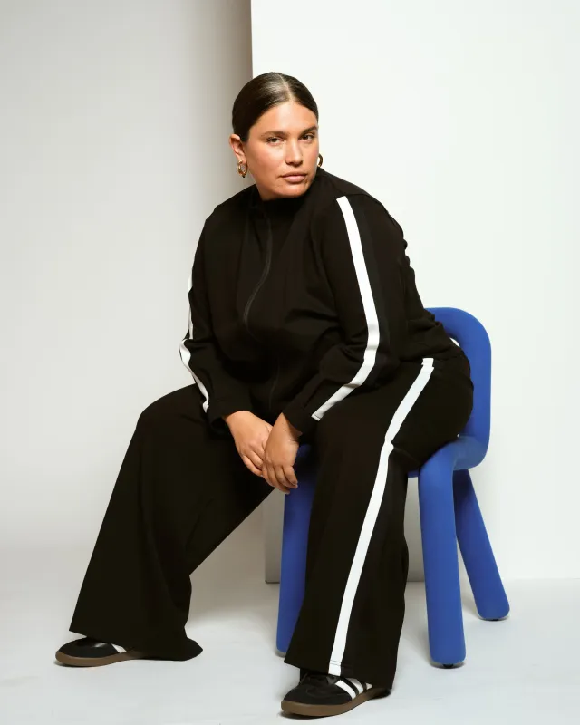 Camden Ponte Bomber Jacket - Black with White/Black Stripe sold by Universal Standard