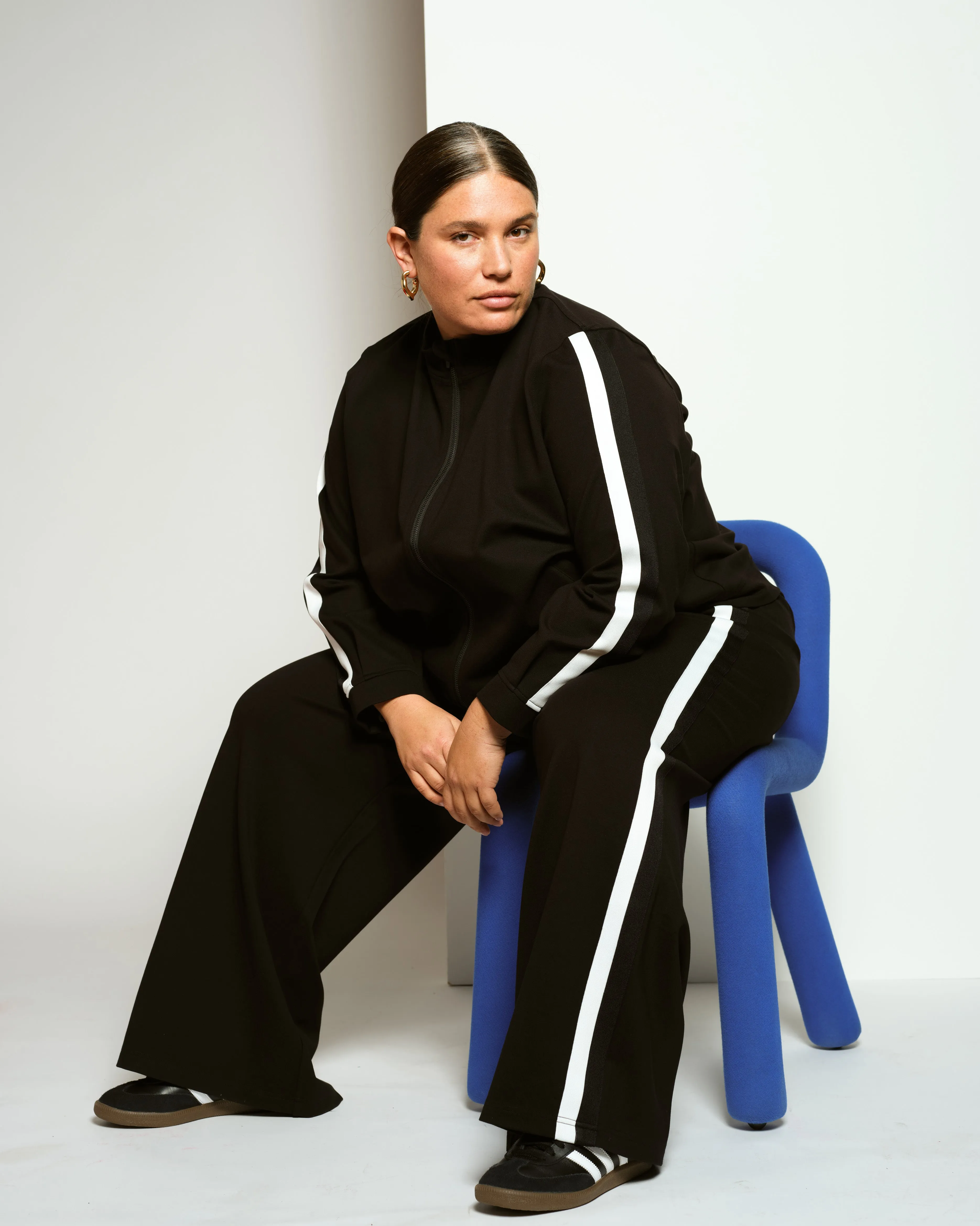 Camden Ponte Bomber Jacket - Black with White/Black Stripe sold by Universal Standard