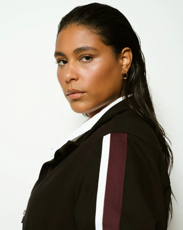 Camden Ponte Bomber Jacket - Black with White/Acai Stripe sold by Universal Standard