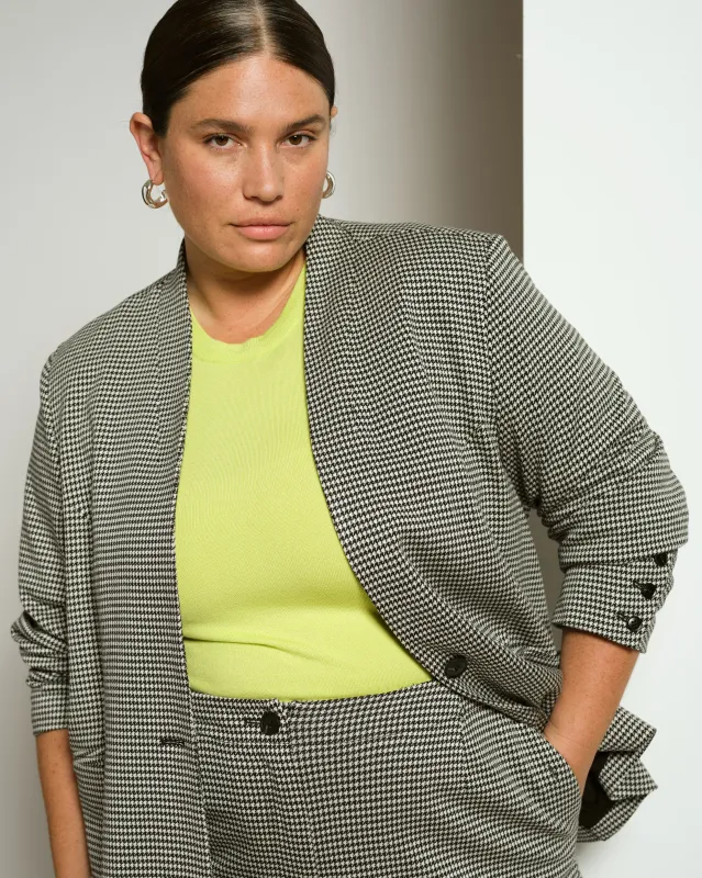 Lennox Collarless Ponte Blazer - Black/White Houndstooth sold by Universal Standard