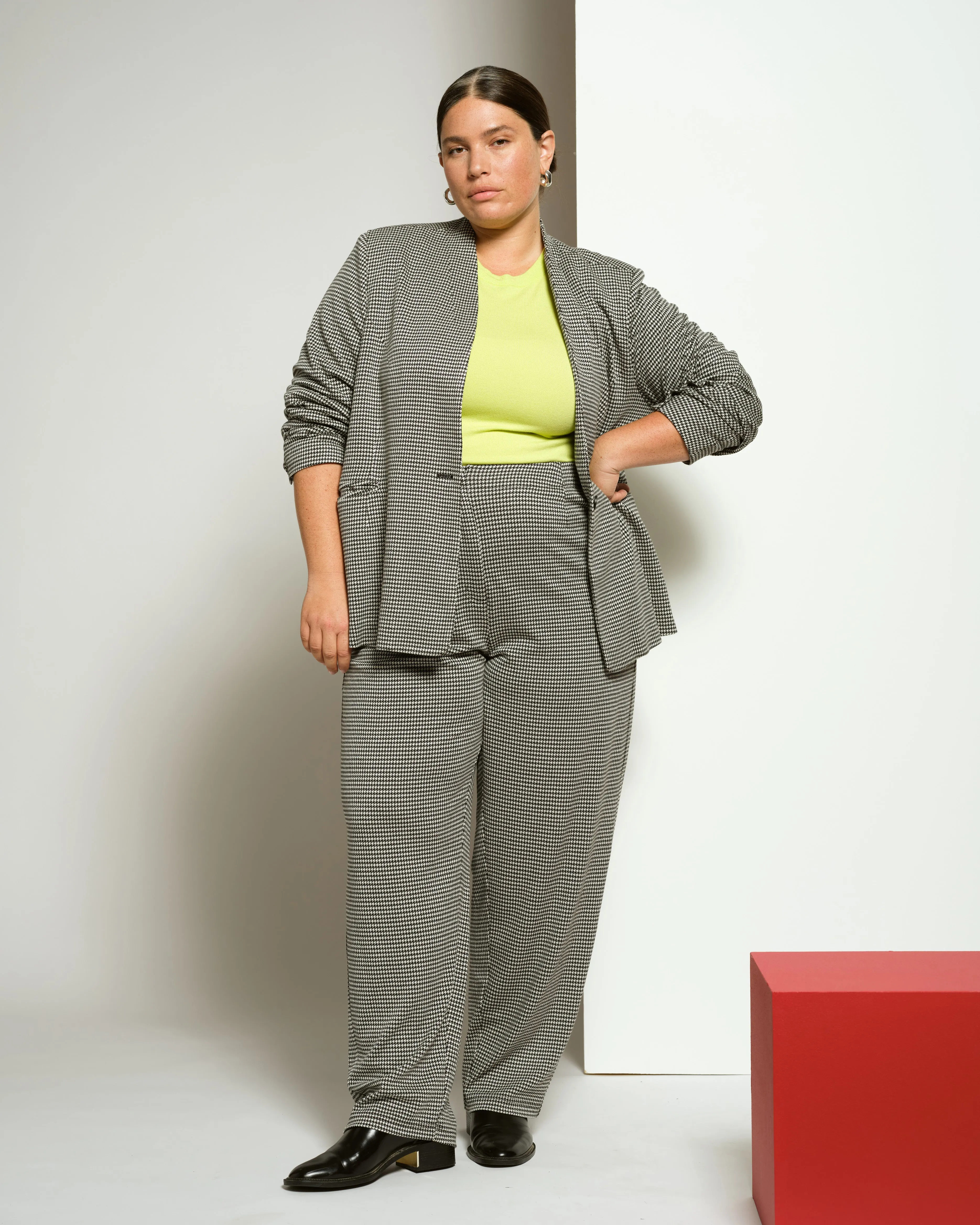 Lennox Collarless Ponte Blazer - Black/White Houndstooth sold by Universal Standard product image thumbnail 2