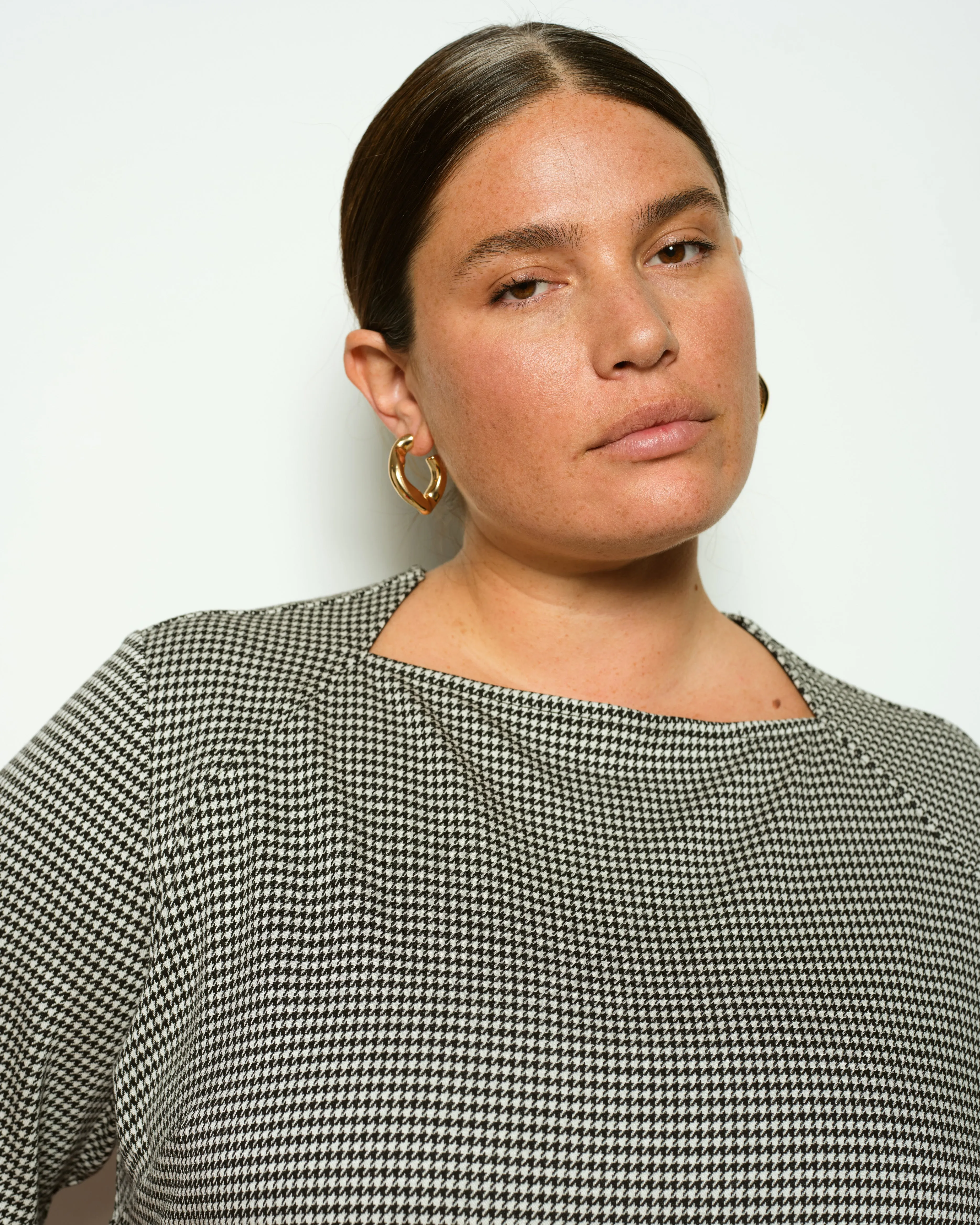 Envelope Neck Ponte Dress - Black/White Houndstooth sold by Universal Standard