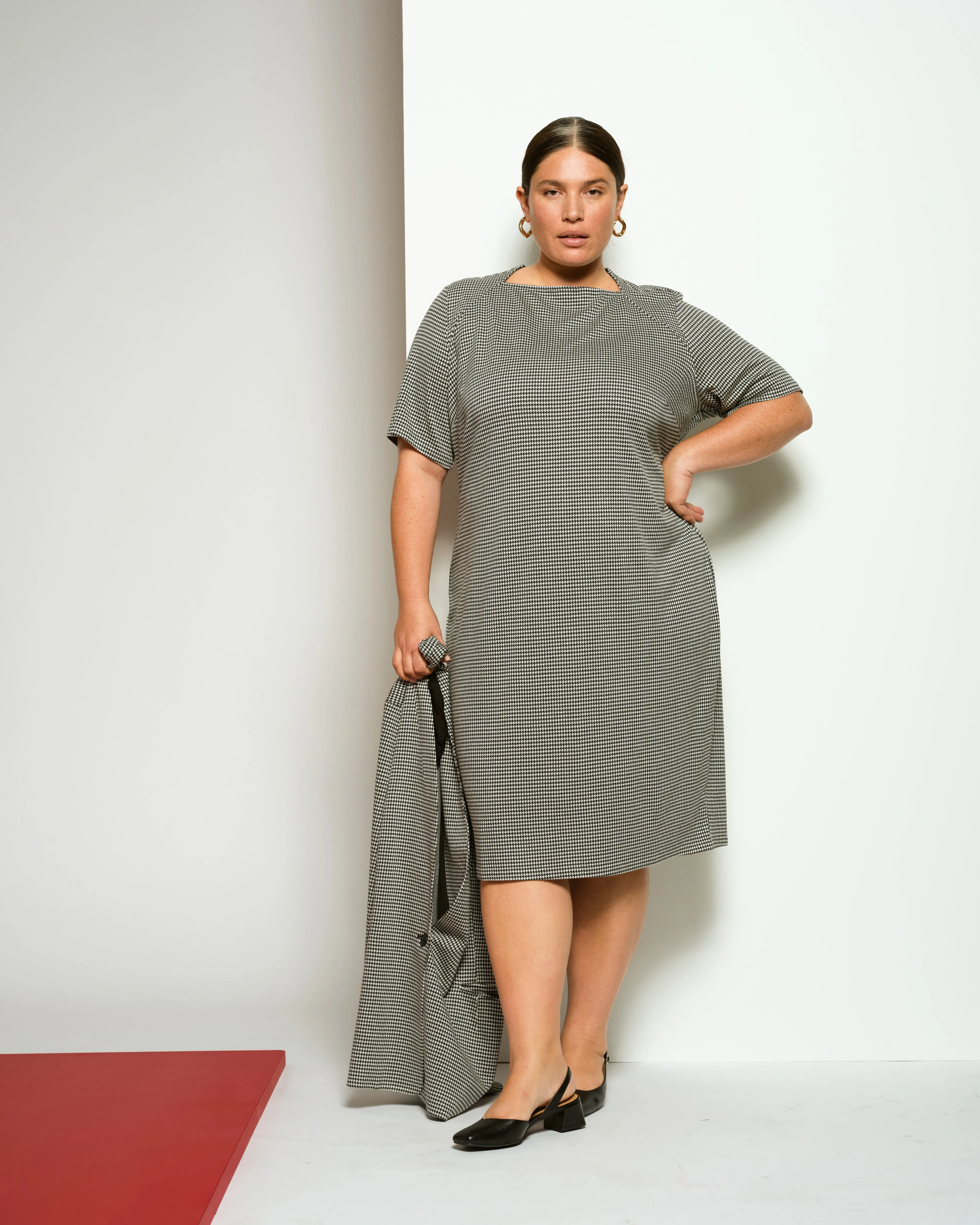 Envelope Neck Ponte Dress - Black/White Houndstooth sold by Universal Standard product image thumbnail 3