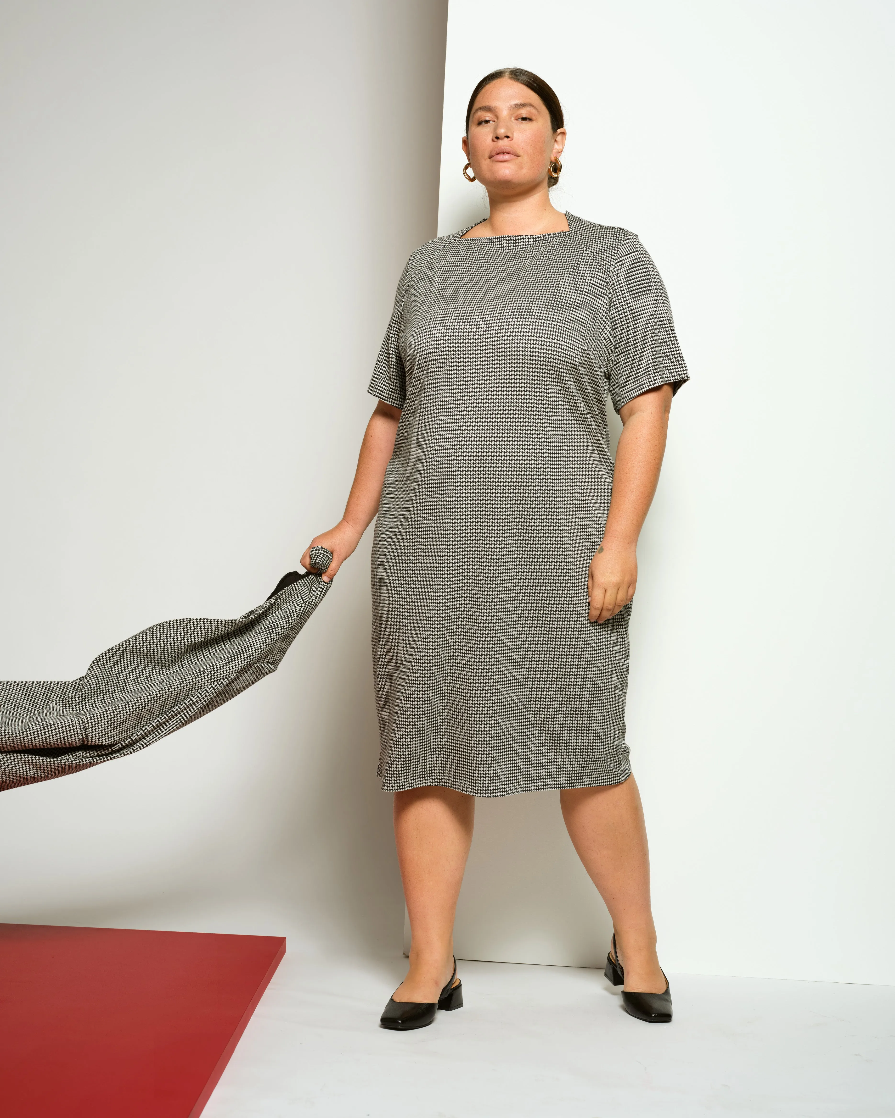 Envelope Neck Ponte Dress - Black/White Houndstooth sold by Universal Standard product image thumbnail 2