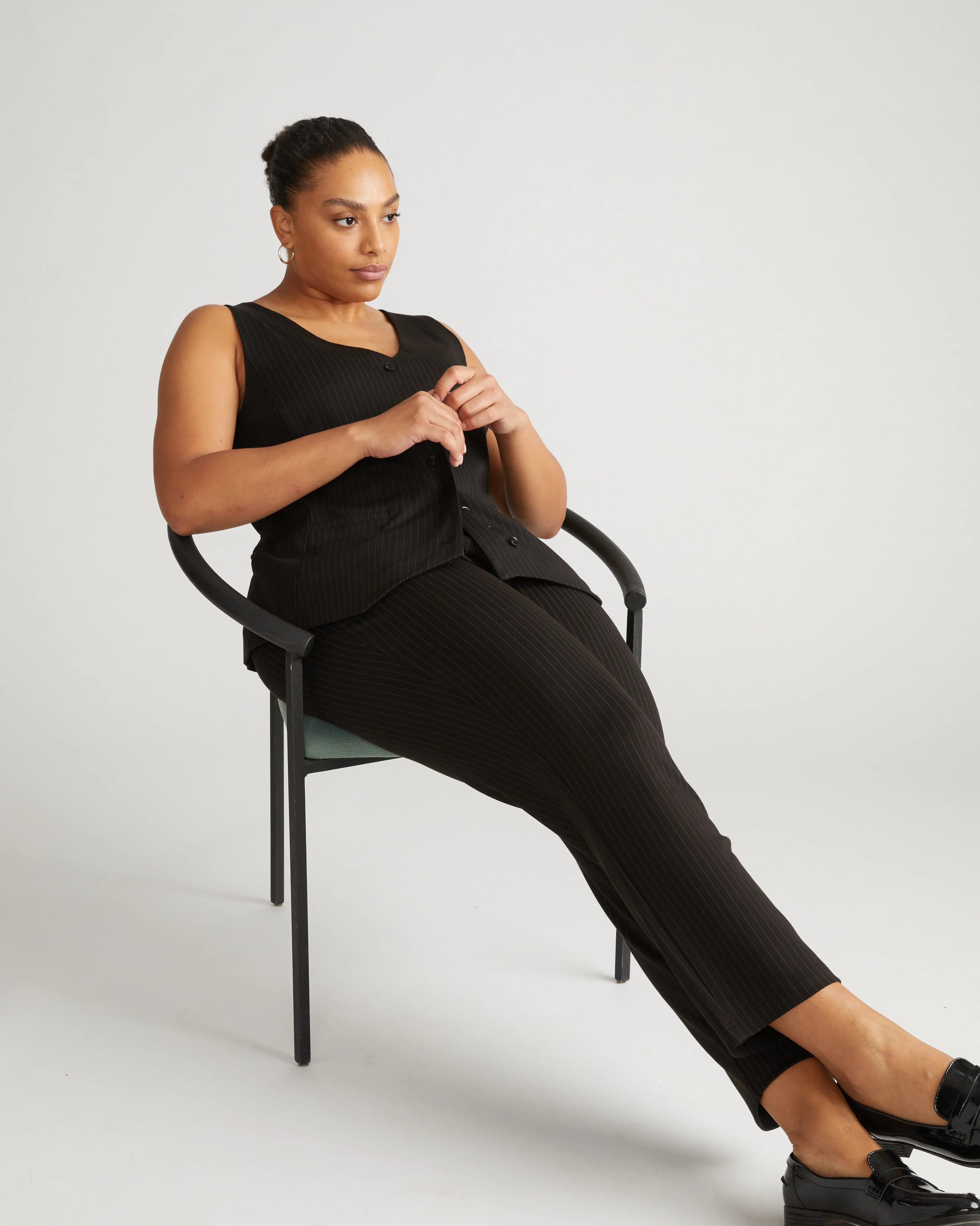 Long Cigarette Ponte Pants - Slate Pinstripe sold by Universal Standard