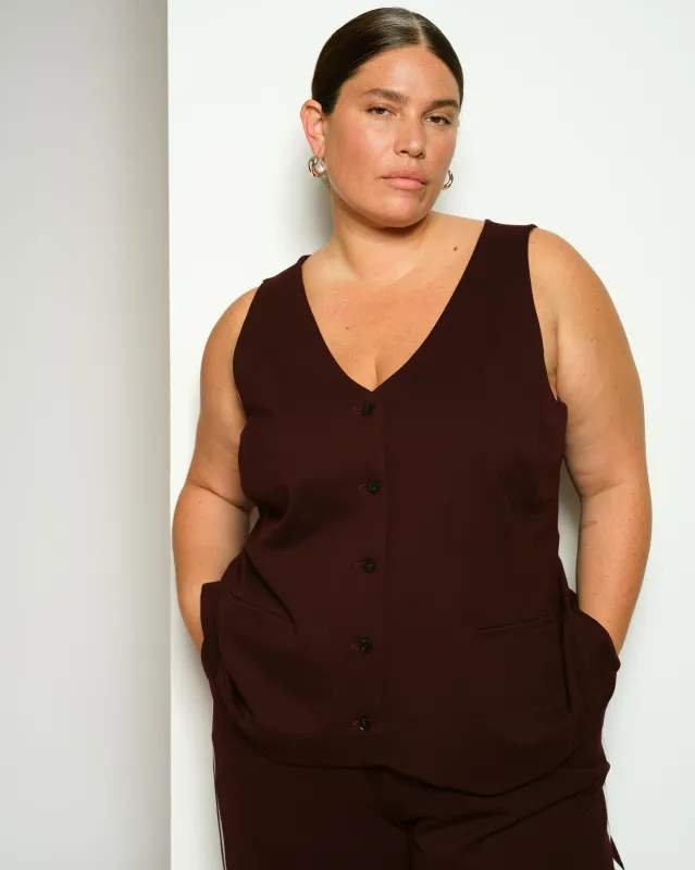 The Tailored Ponte Vest - Black Cherry sold by Universal Standard
