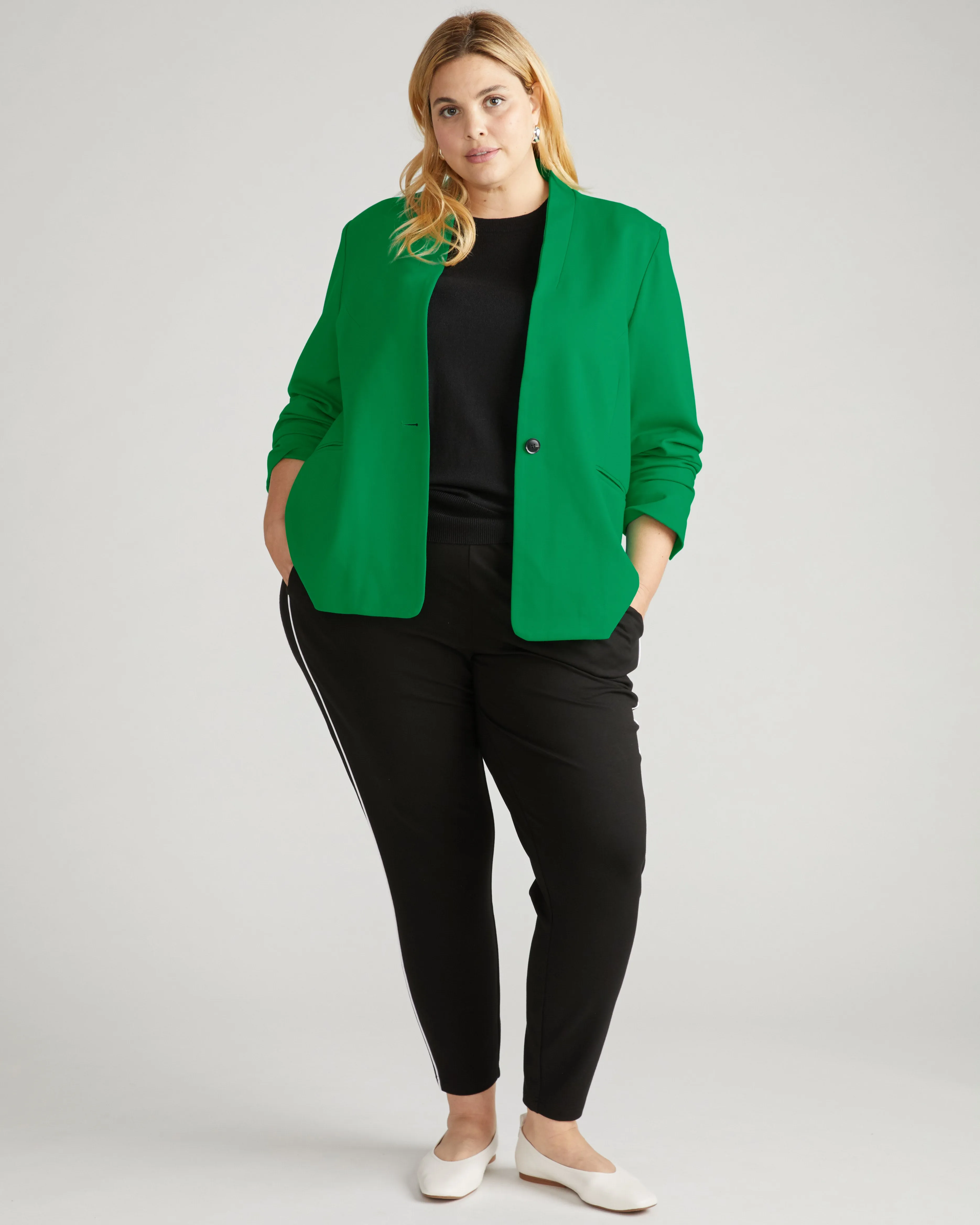 Lennox Collarless Ponte Blazer - Vivid Green sold by Universal Standard product image thumbnail 2