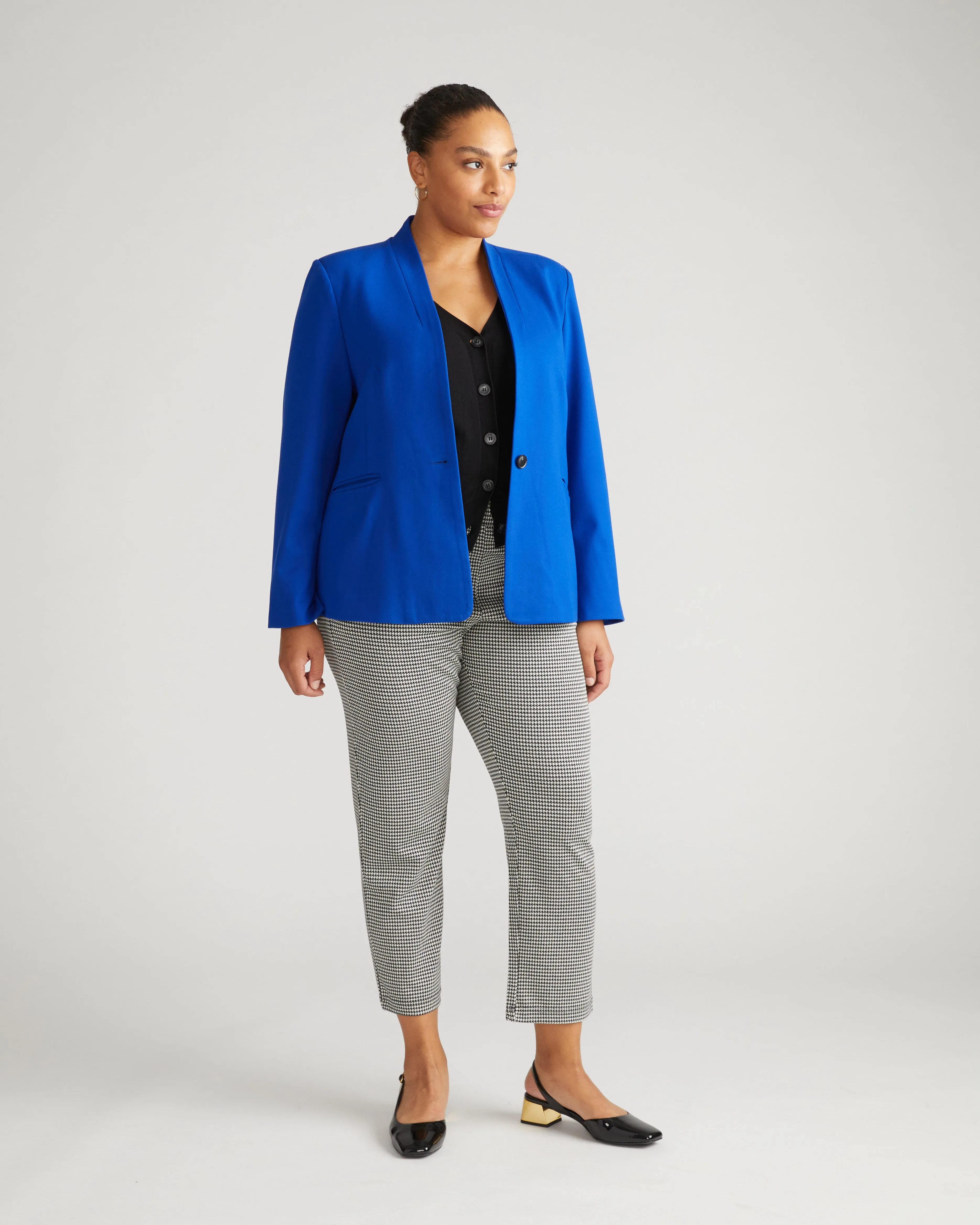 Lennox Collarless Ponte Blazer - Tanzanite sold by Universal Standard