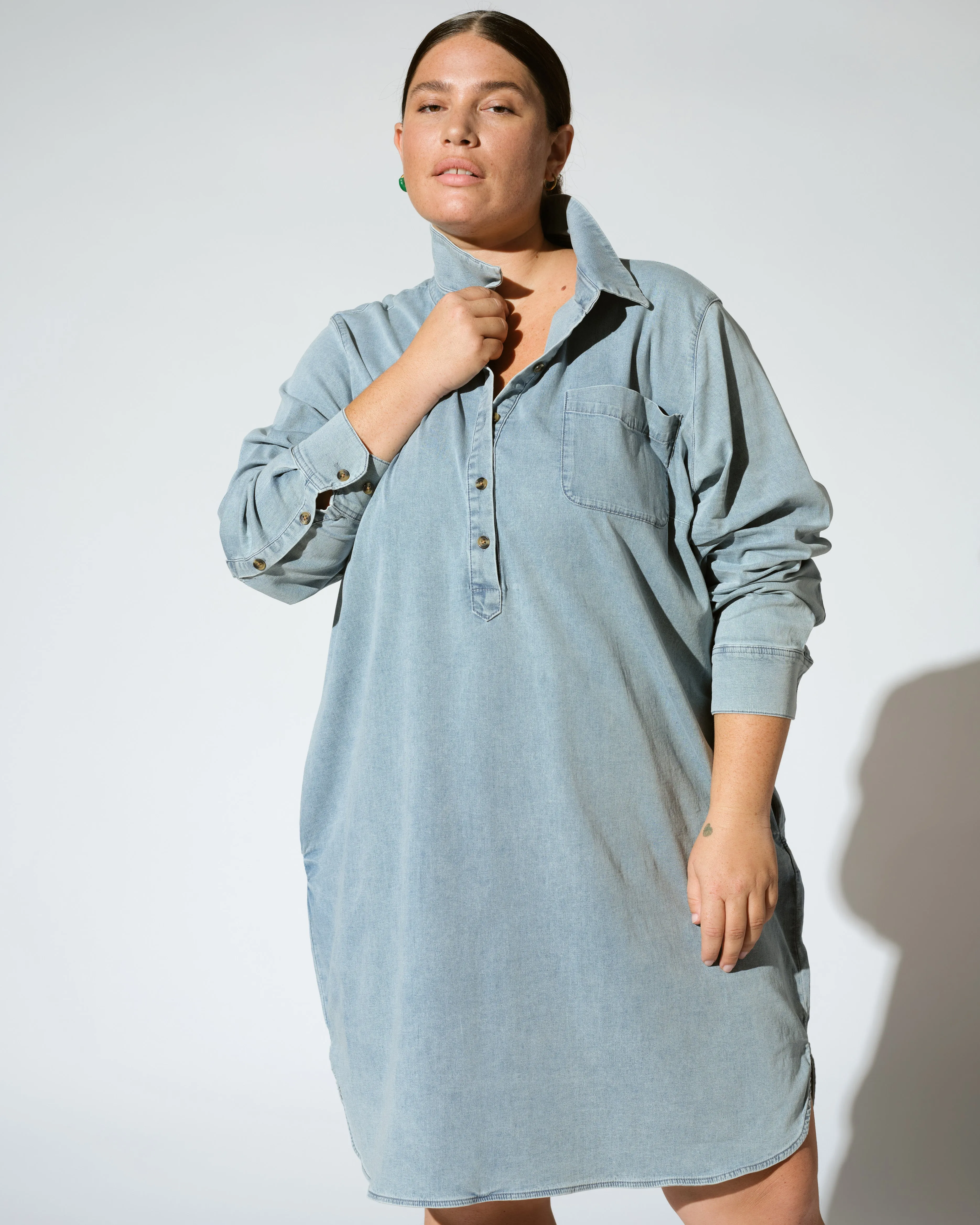Stretch Cotton Chambray Rubicon Shirtdress - Heritage Blue sold by Universal Standard