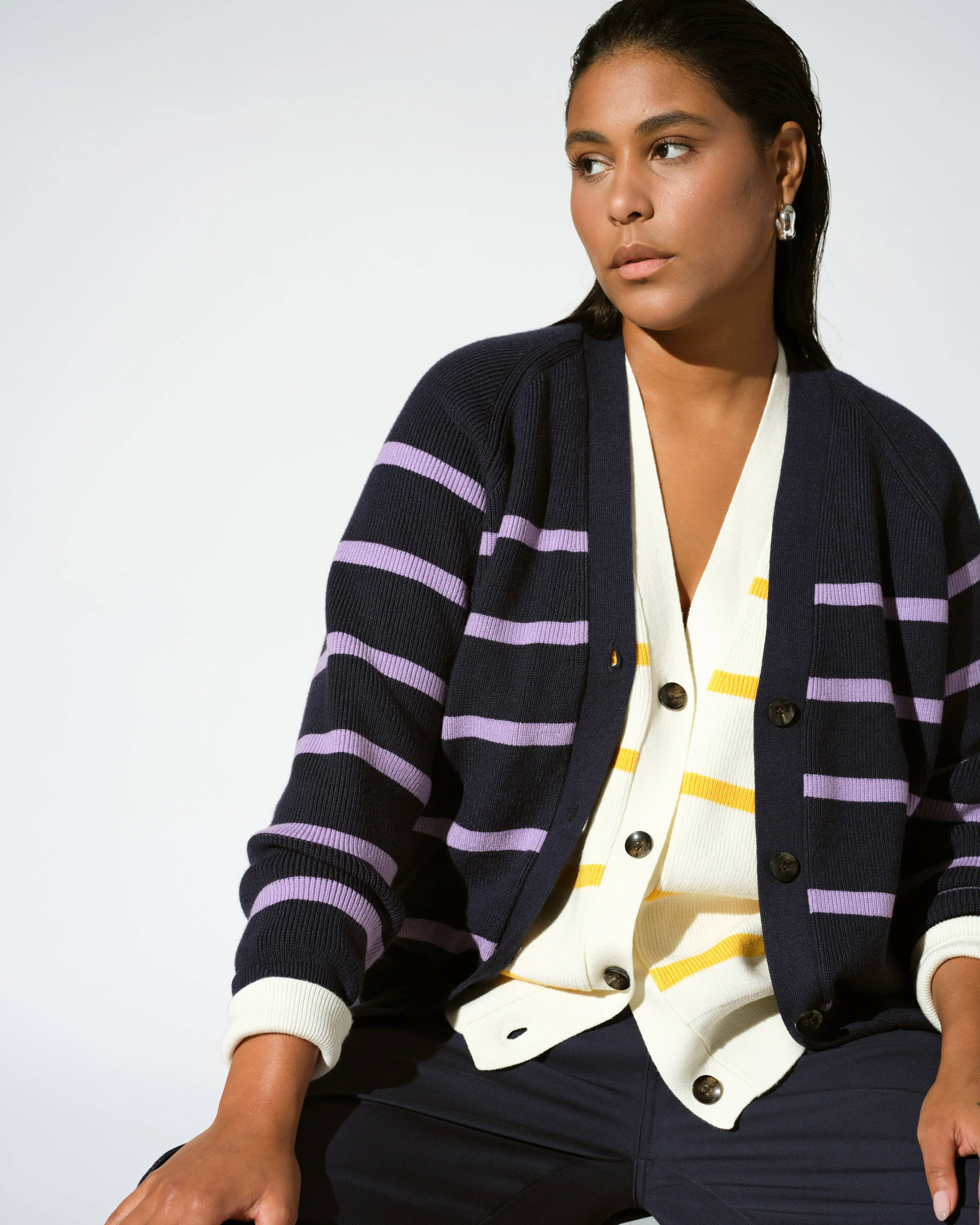 Better-Than-Wool Cardigan - Navy/Purple Stripe sold by Universal Standard product image thumbnail 3