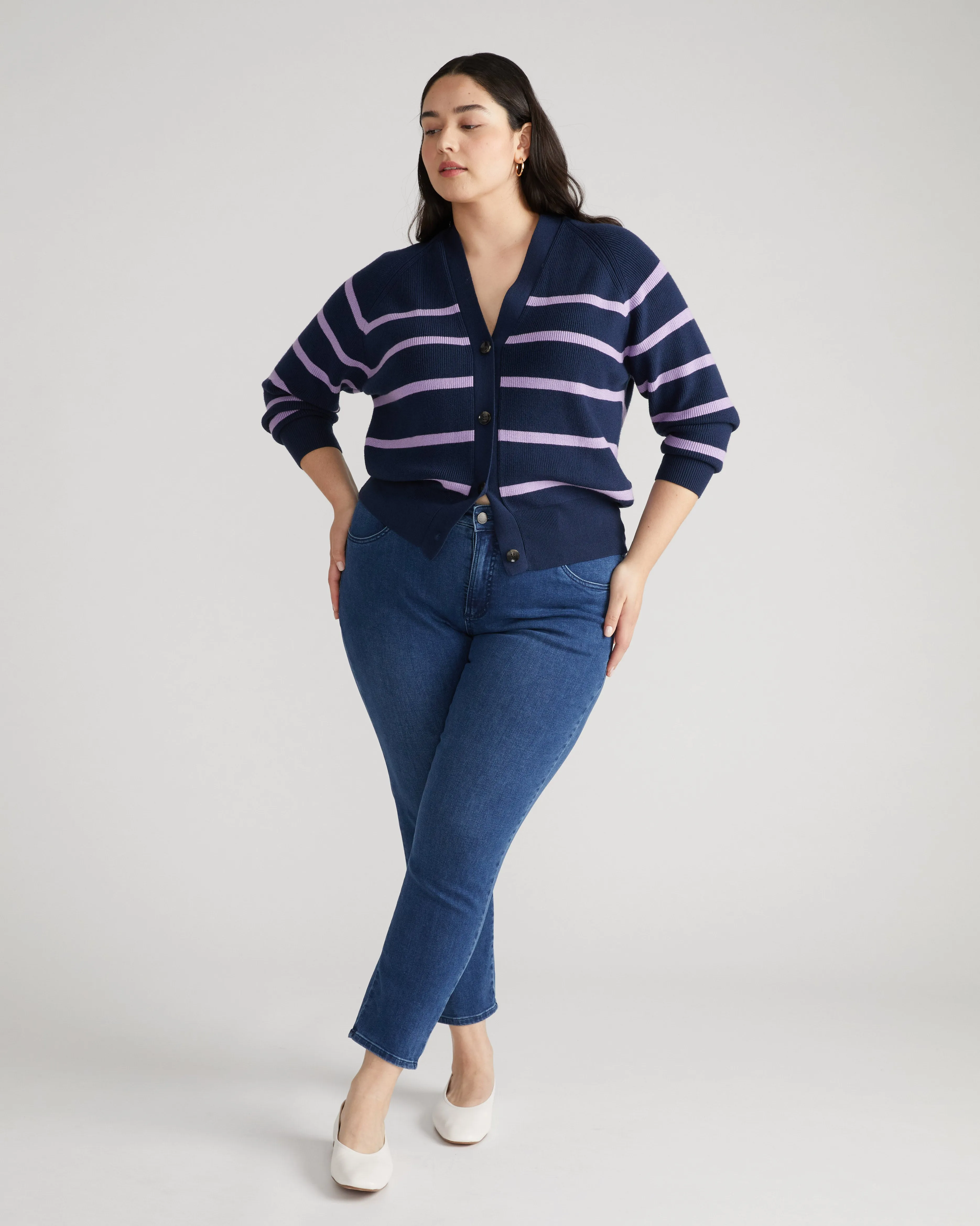 Better-Than-Wool Cardigan - Navy/Purple Stripe sold by Universal Standard product image thumbnail 4