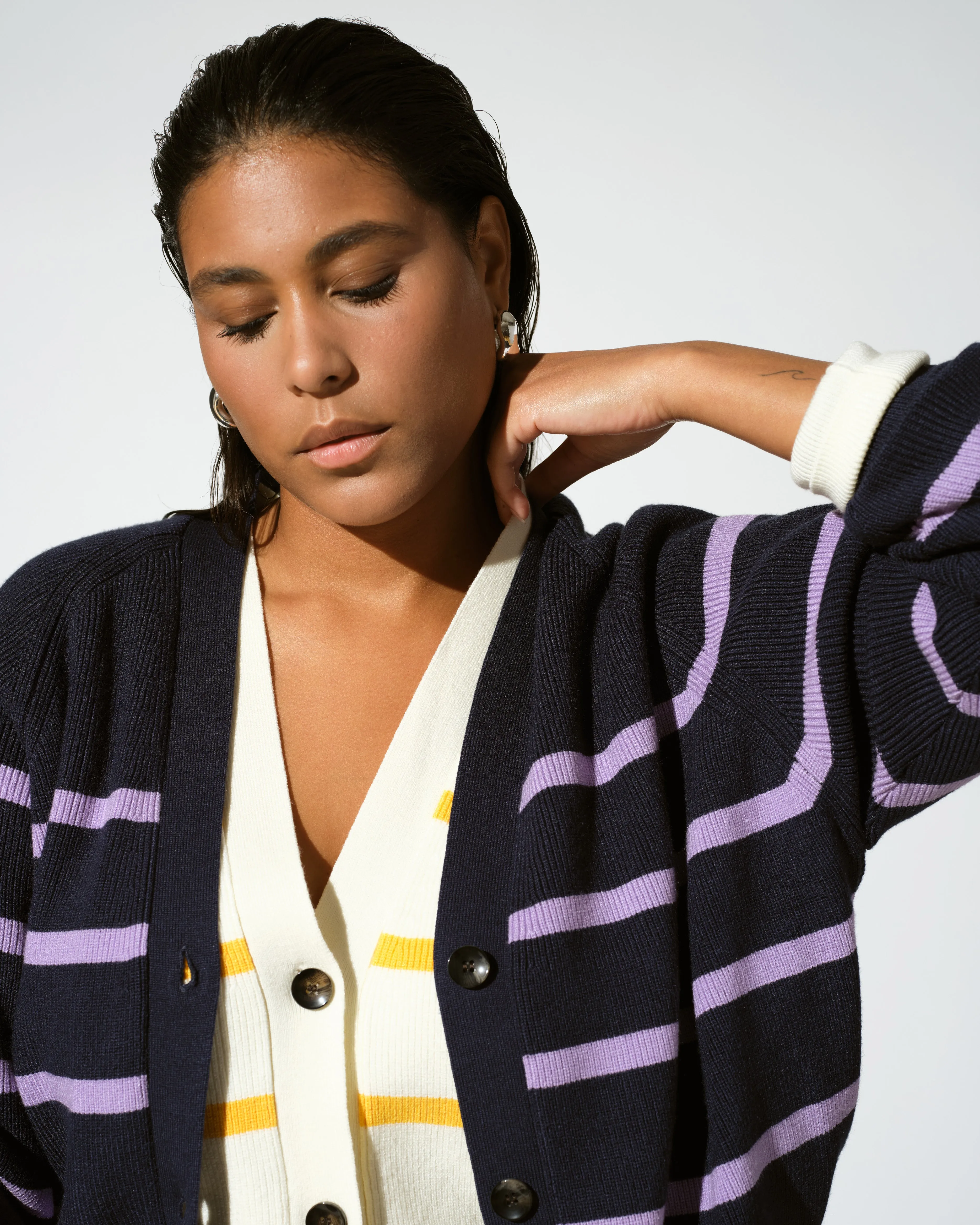 Better-Than-Wool Cardigan - Navy/Purple Stripe sold by Universal Standard product image thumbnail 2