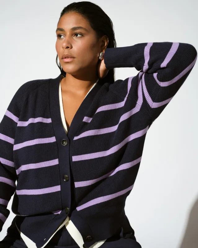 Better-Than-Wool Cardigan - Navy/Purple Stripe sold by Universal Standard