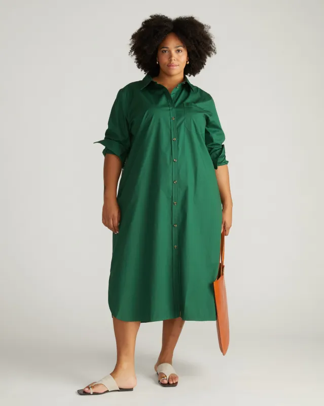 Odeon Stretch Poplin Shirtdress - Kelly Green sold by Universal Standard