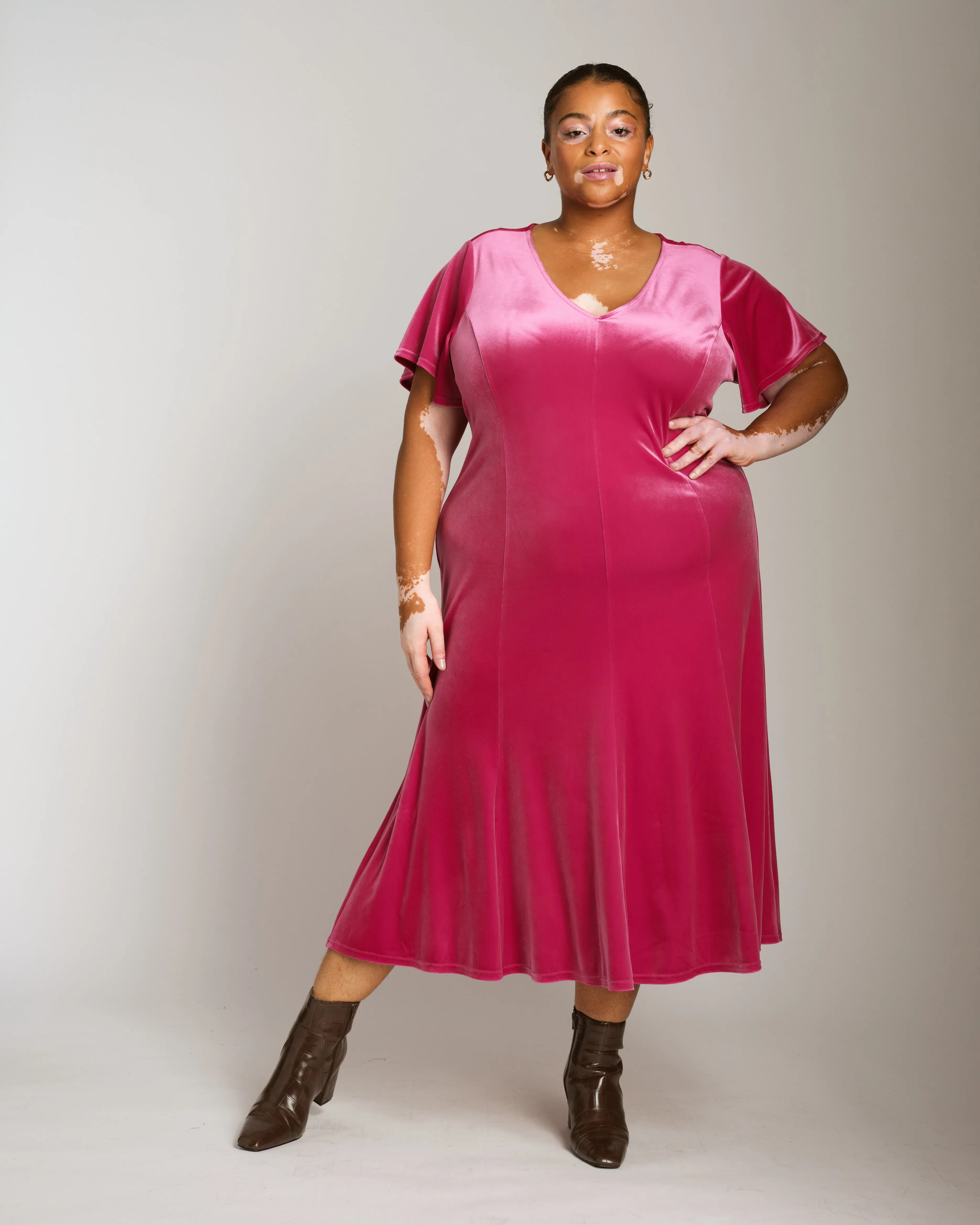 Solstice Stretch Velvet Dress - Cerise sold by Universal Standard