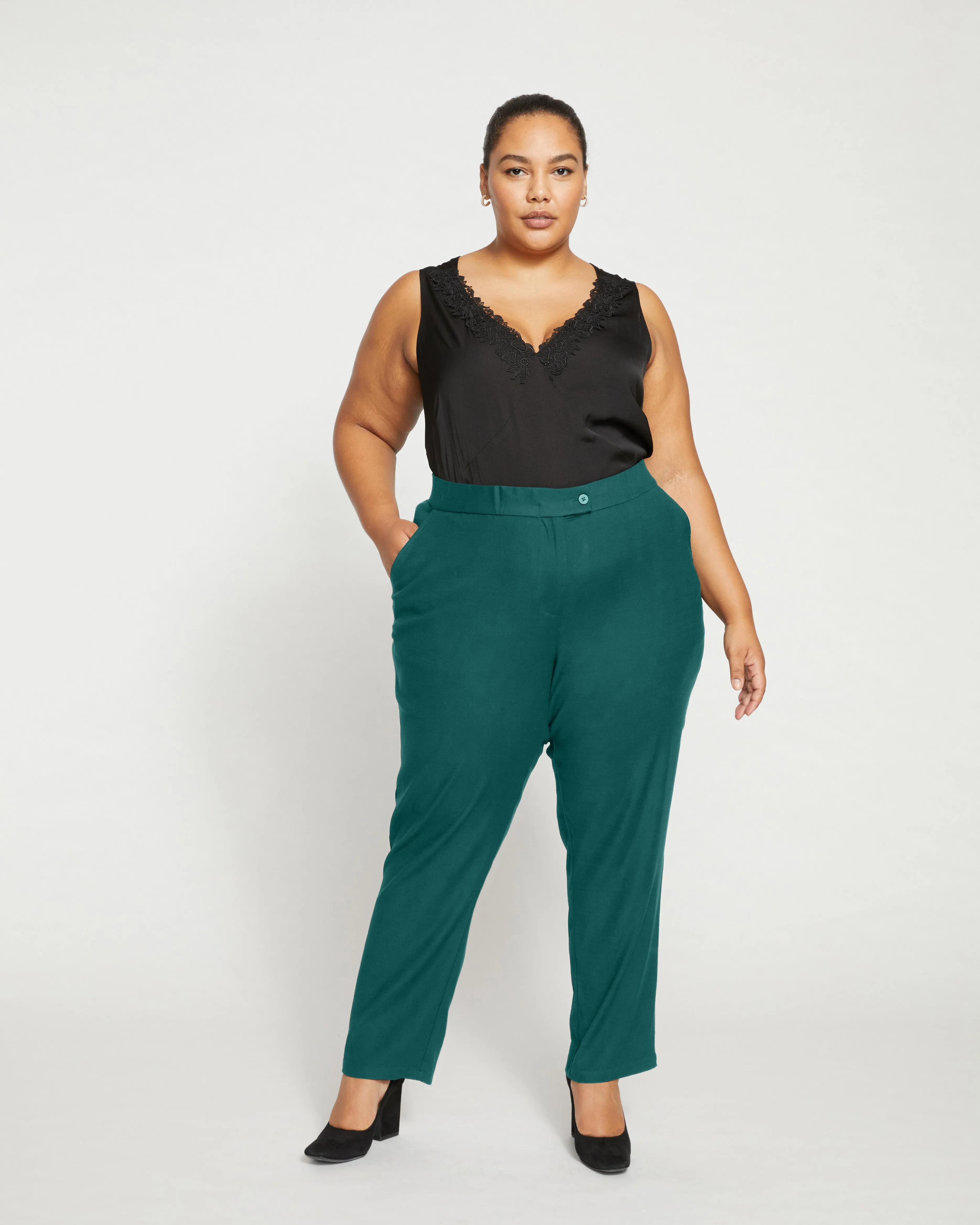 Meg Double Luxe Cigarette Pants - Forest Green sold by Universal Standard
