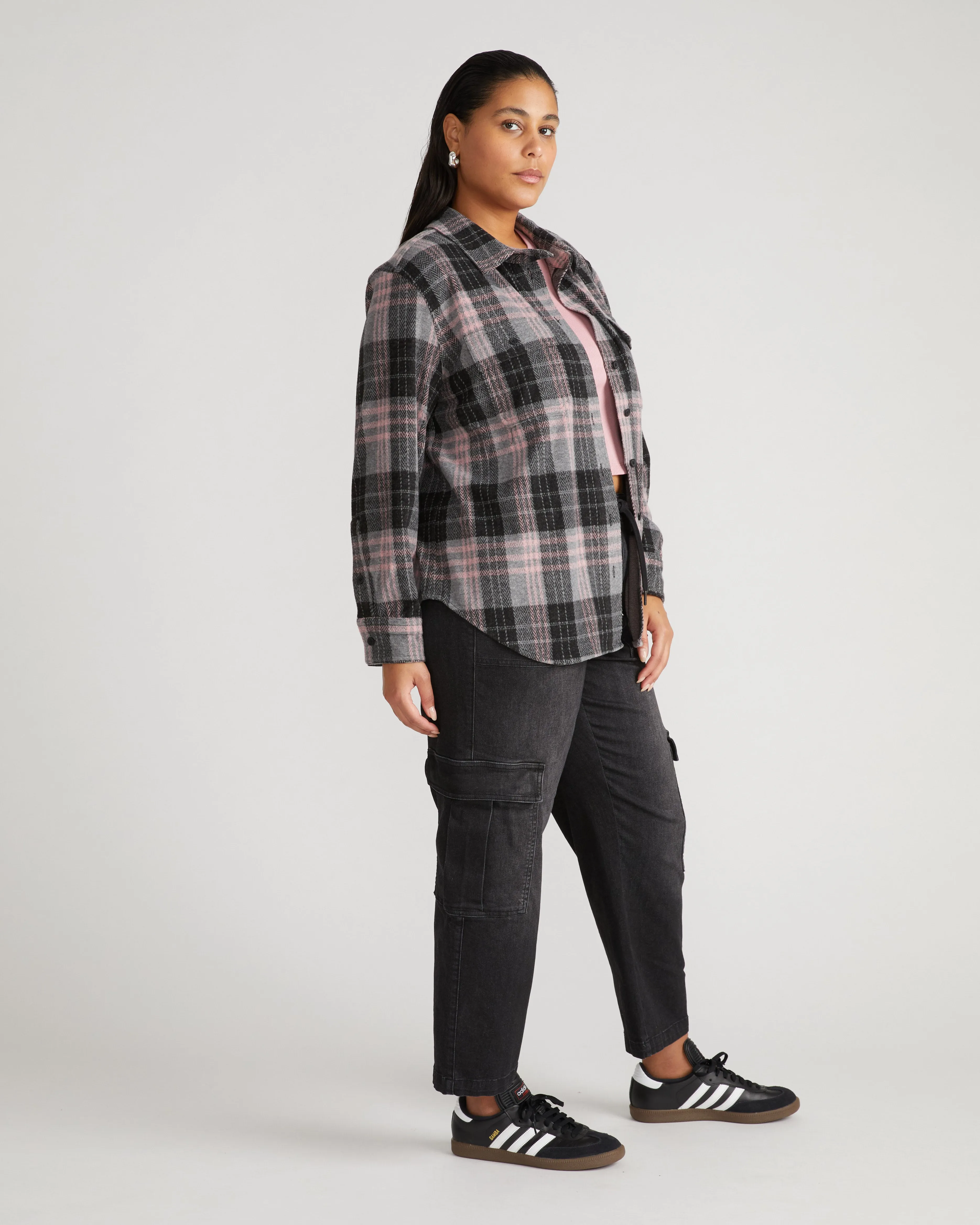 Jordan x US Millennial Stretch Flannel Shirt - Lavender Plaid sold by Universal Standard product image thumbnail 3