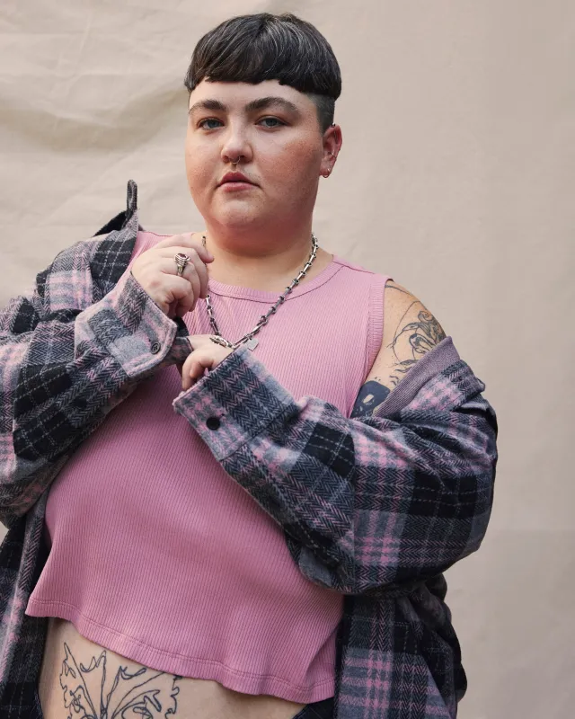 Jordan x US Millennial Stretch Flannel Shirt - Lavender Plaid sold by Universal Standard