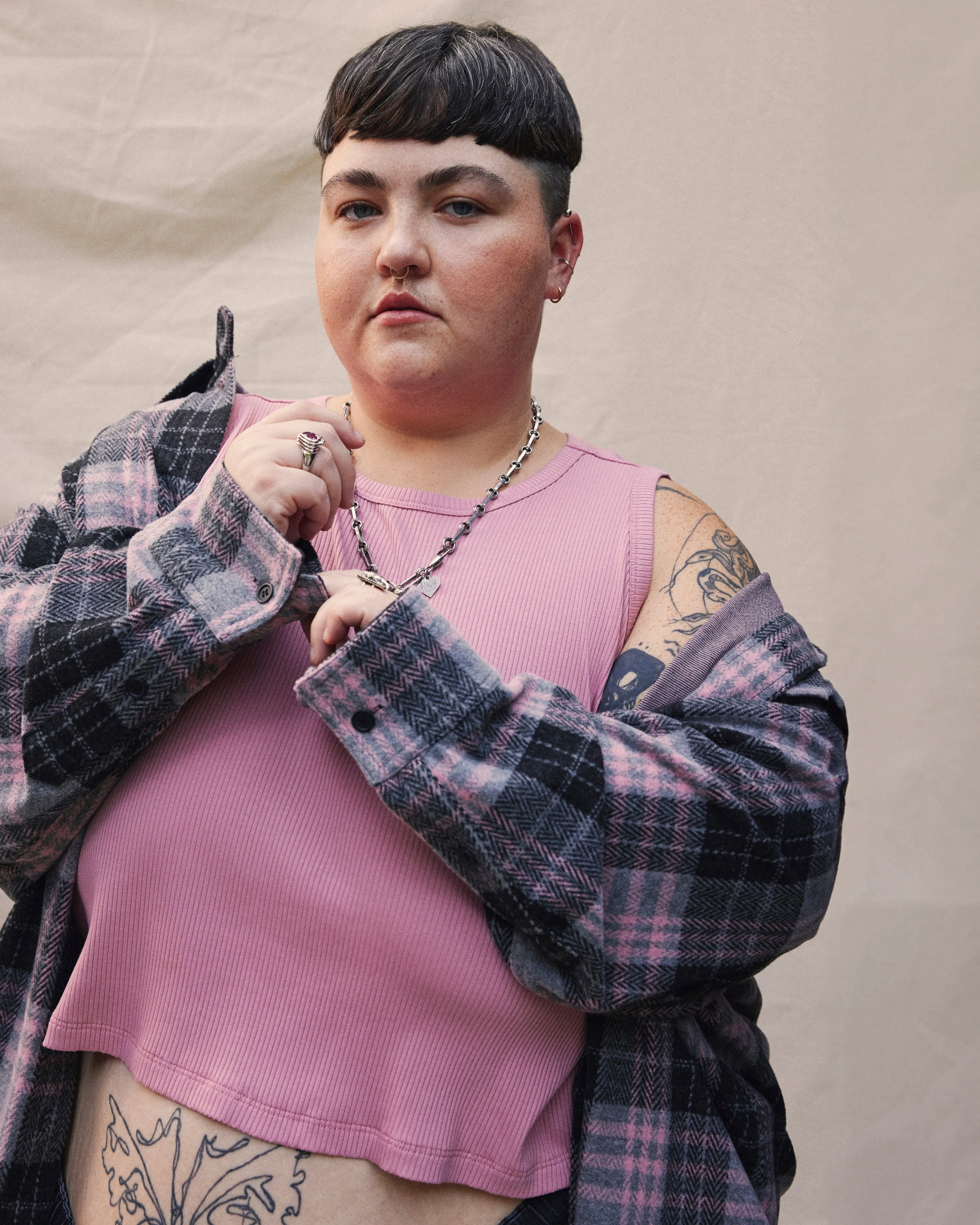 Jordan x US Millennial Stretch Flannel Shirt - Lavender Plaid sold by Universal Standard