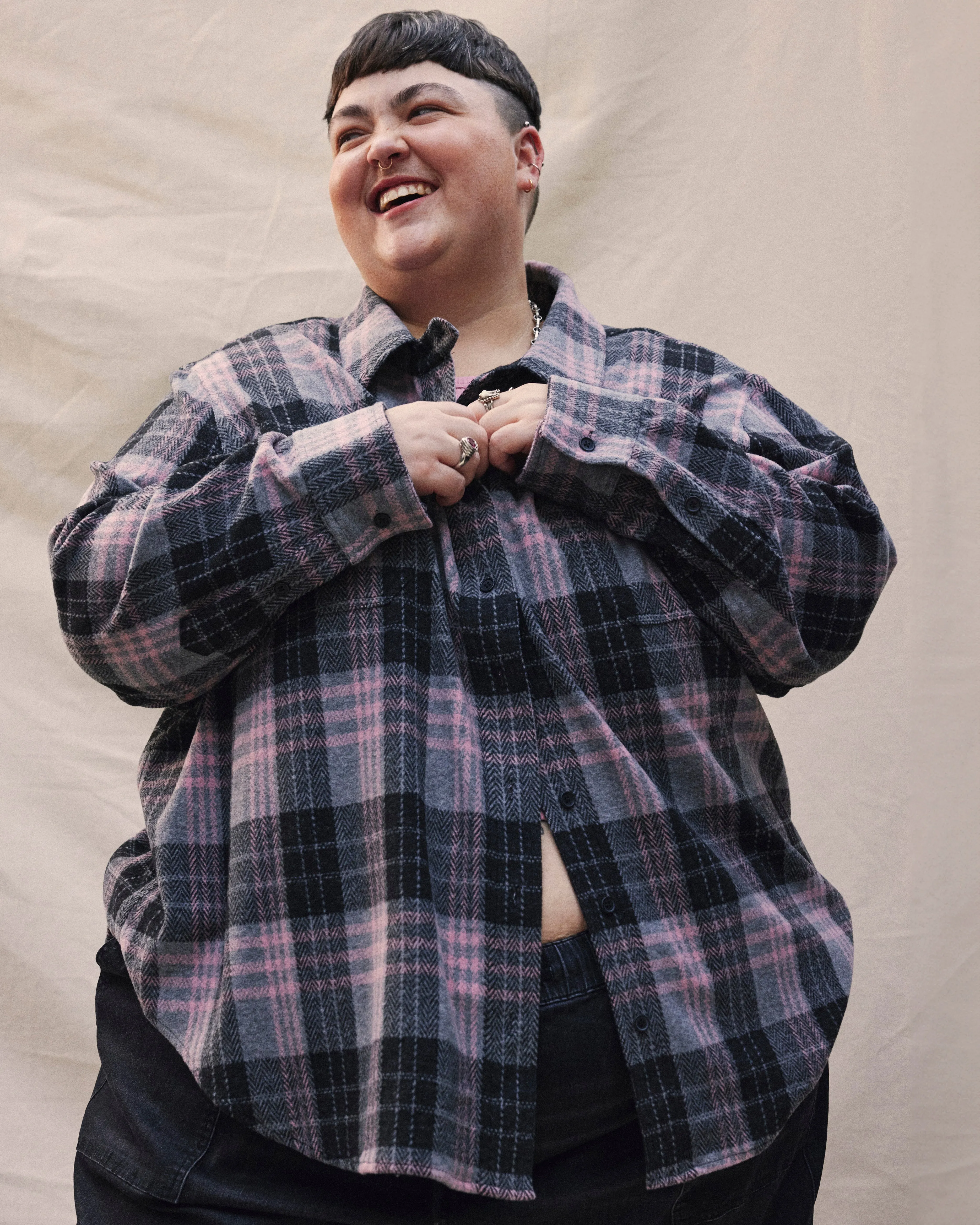 Jordan x US Millennial Stretch Flannel Shirt - Lavender Plaid sold by Universal Standard product image thumbnail 5