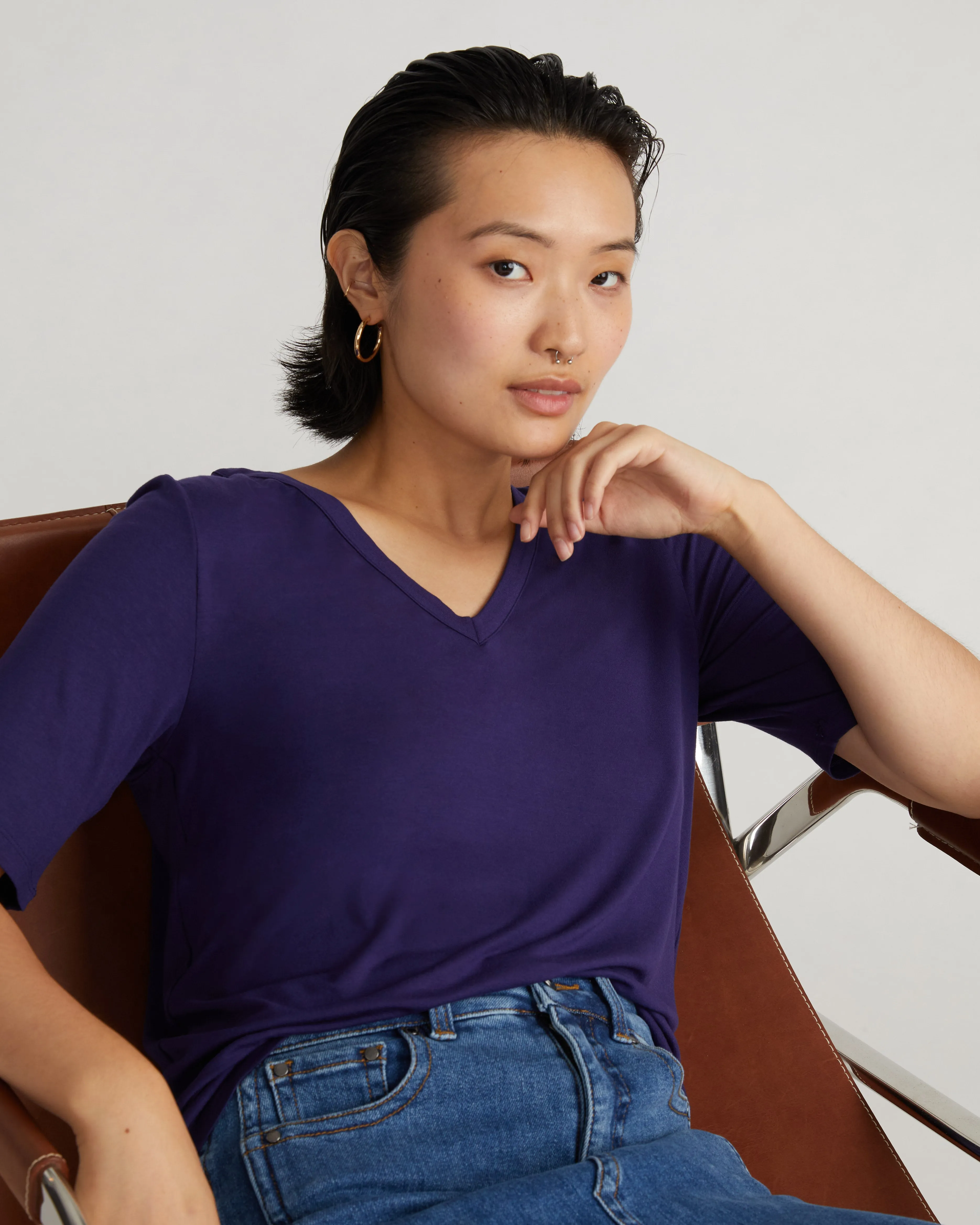 Lily Liquid Jersey V-Neck Stovepipe Tee - Cosmic Purple sold by Universal Standard