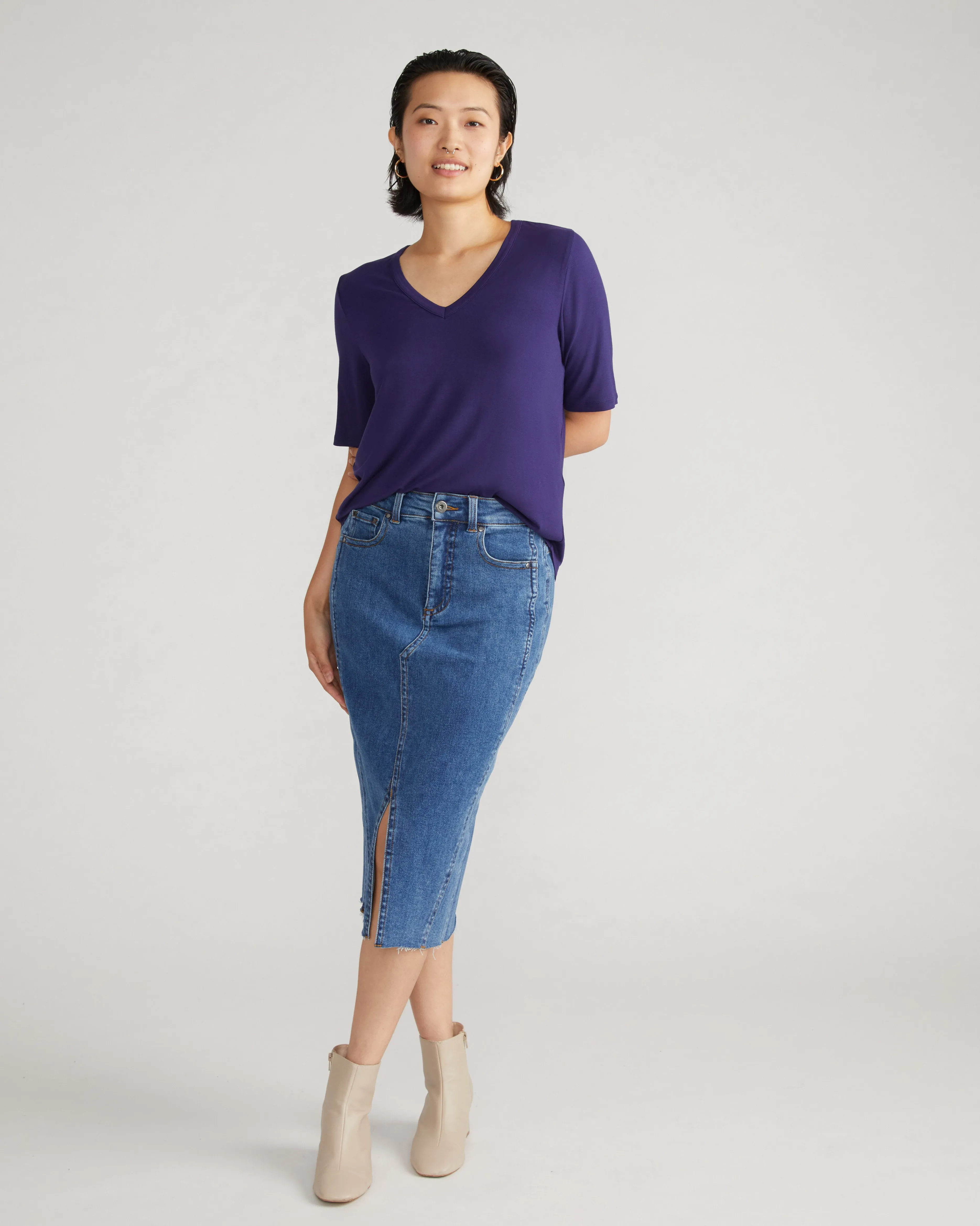 Lily Liquid Jersey V-Neck Stovepipe Tee - Cosmic Purple sold by Universal Standard product image thumbnail 2