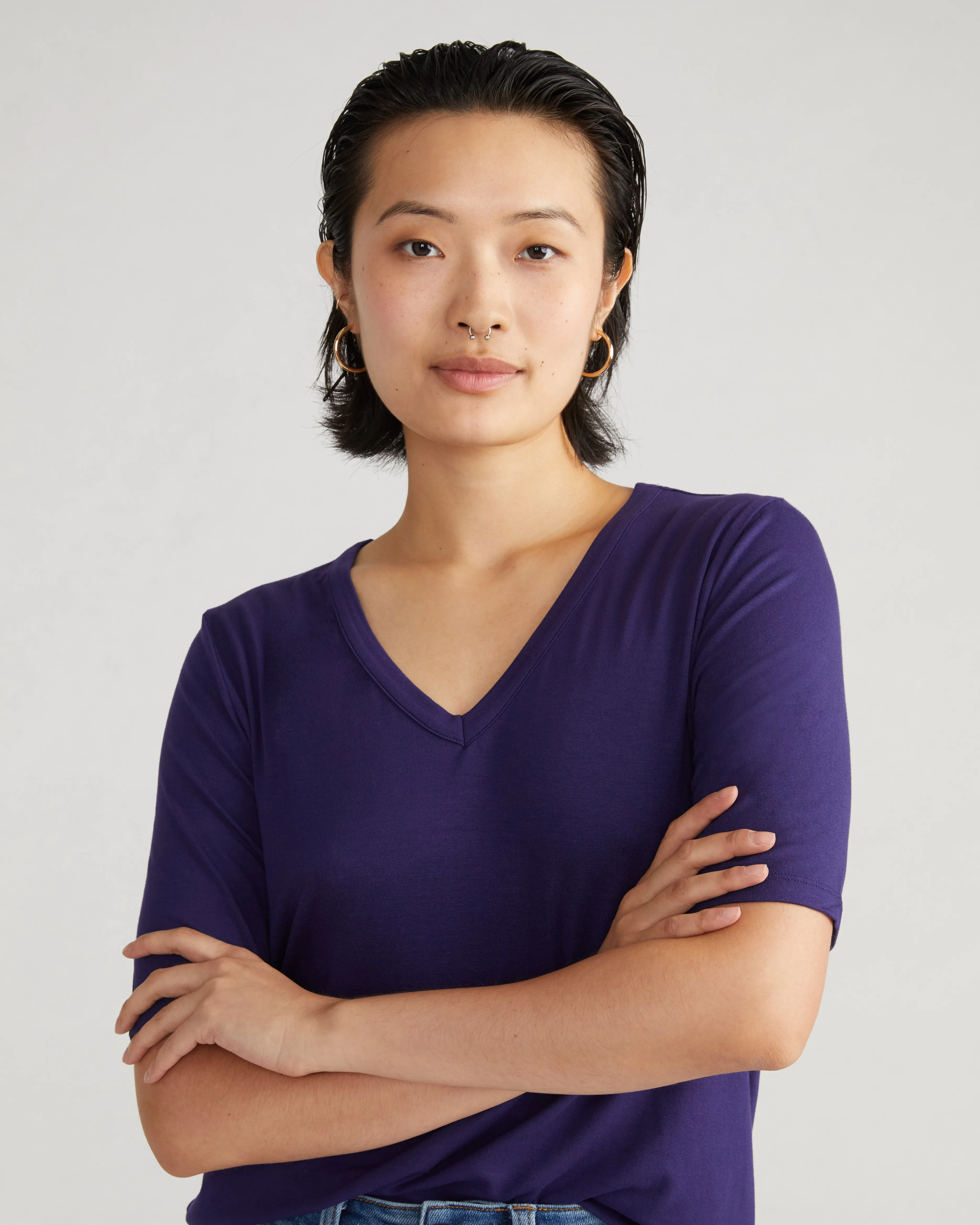 Lily Liquid Jersey V-Neck Stovepipe Tee - Cosmic Purple sold by Universal Standard product image thumbnail 3