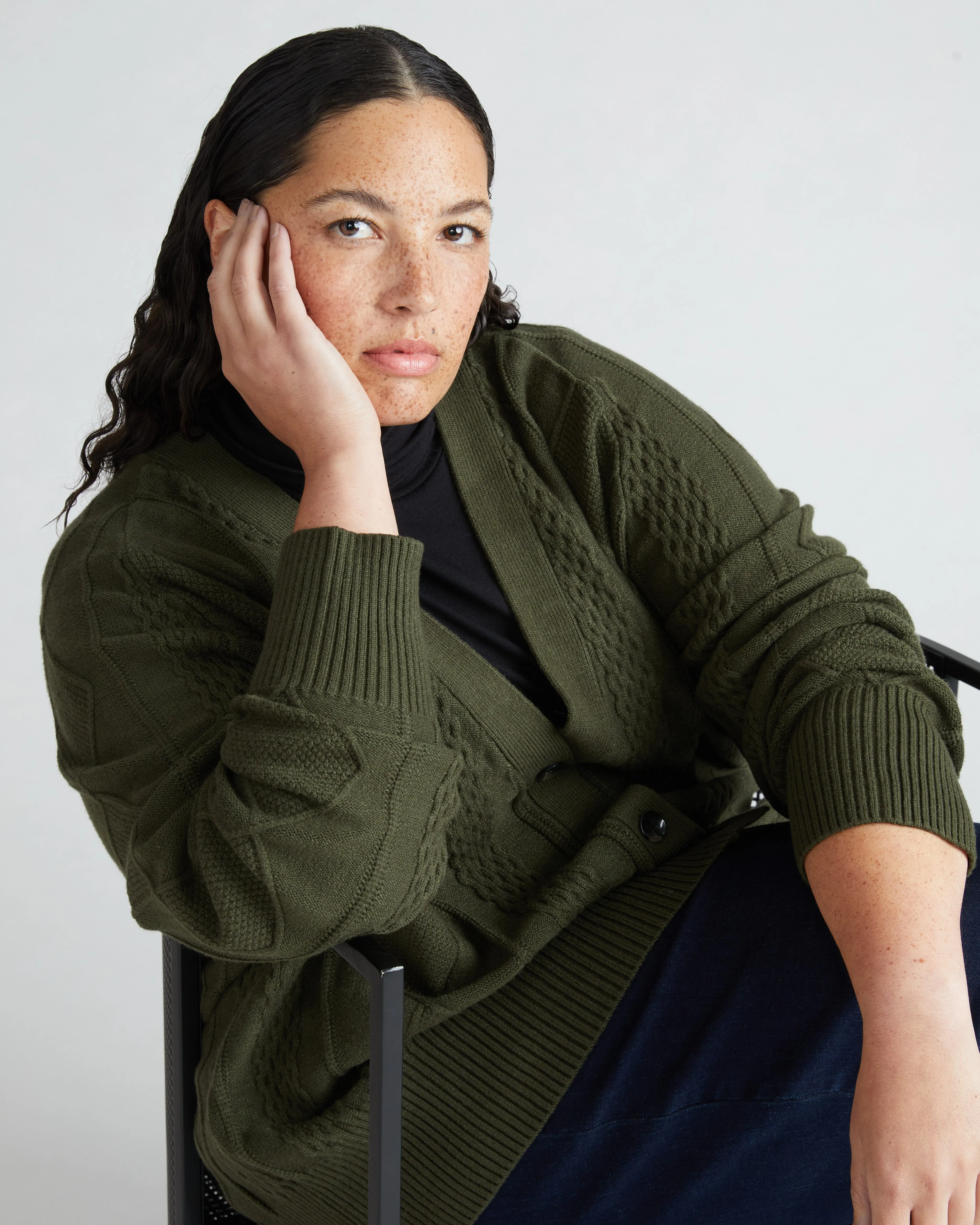 Cable Knit Cardigan - Haricot Vert sold by Universal Standard