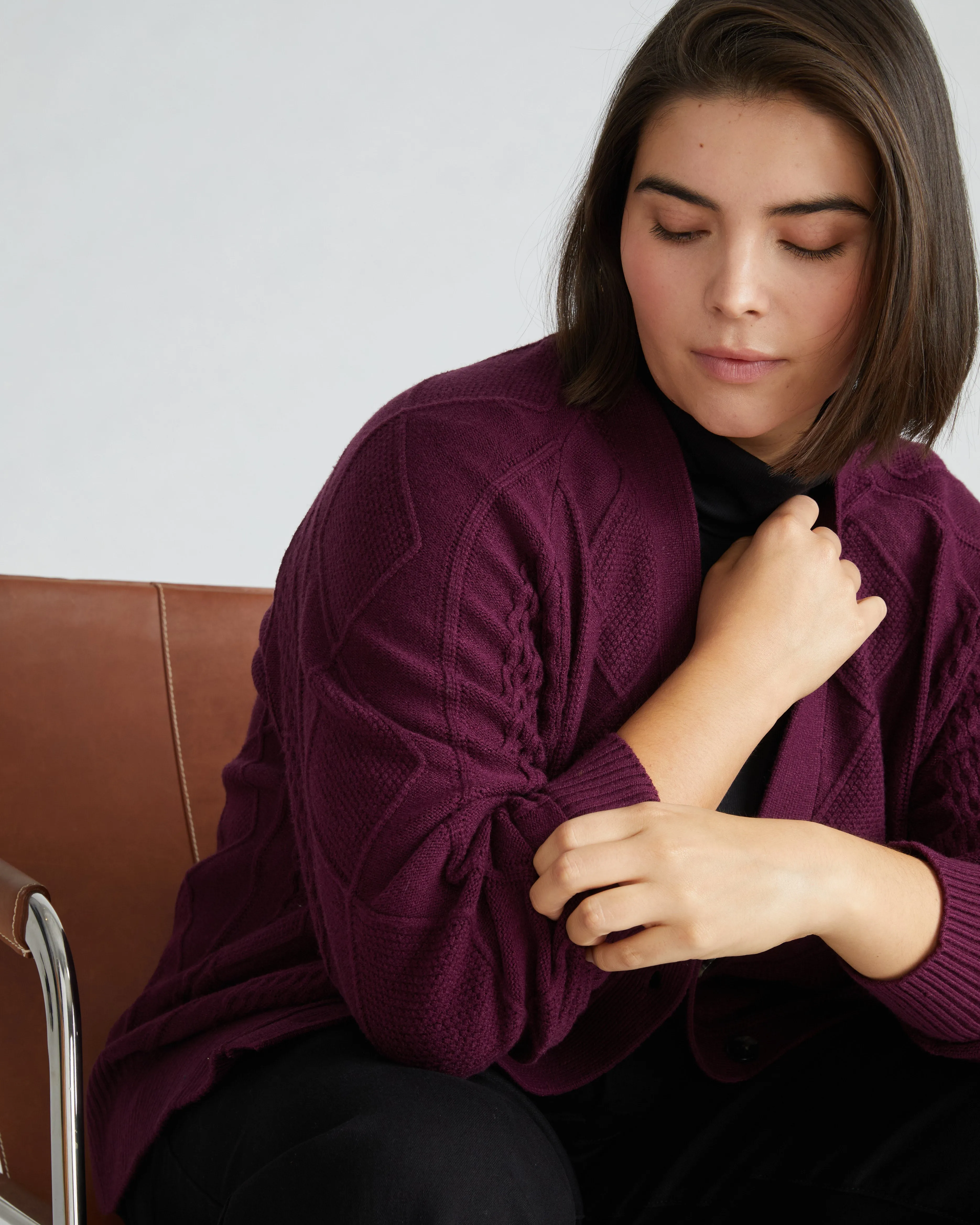 Cable Knit Cardigan - Acai sold by Universal Standard