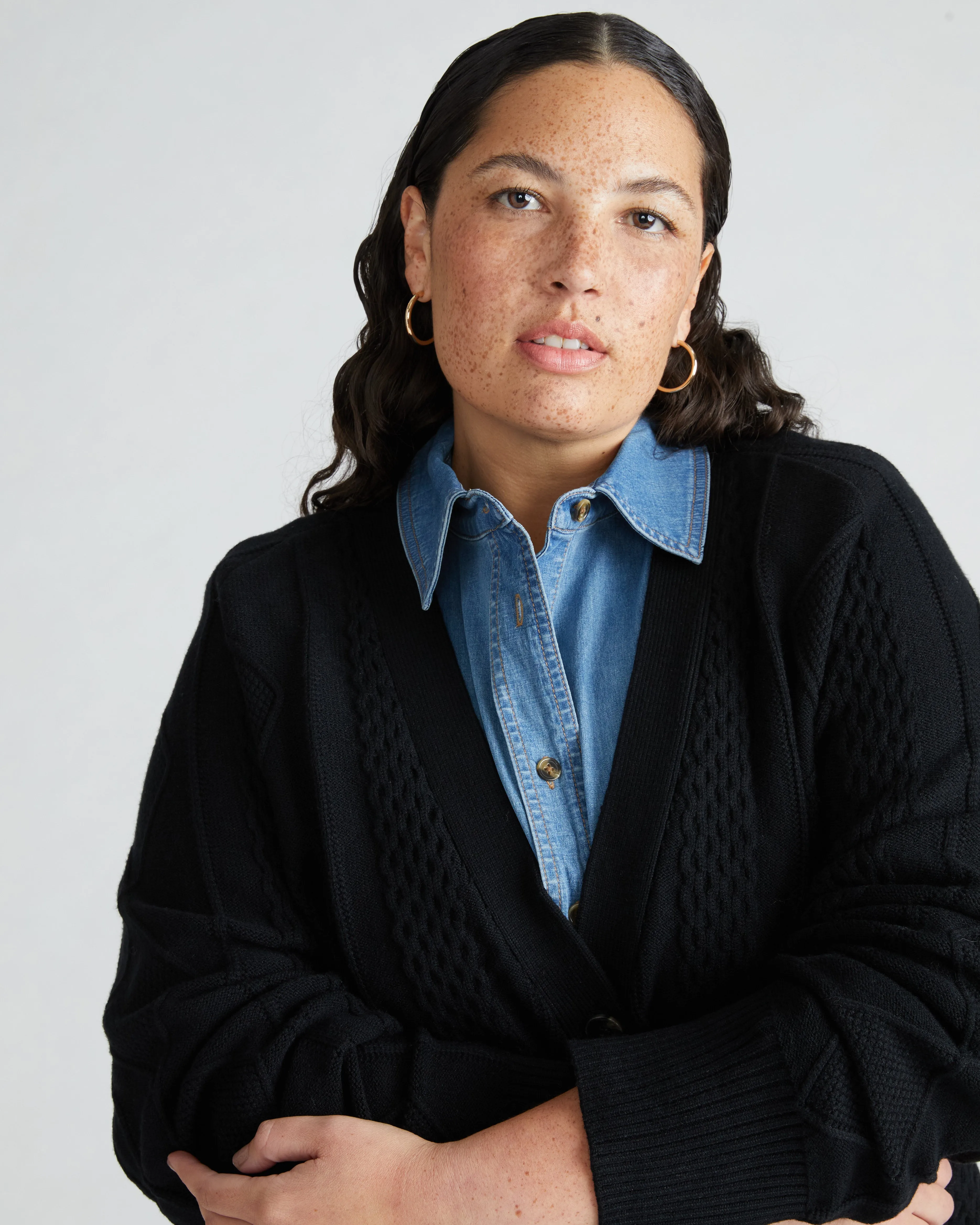 Cable Knit Cardigan - Black sold by Universal Standard