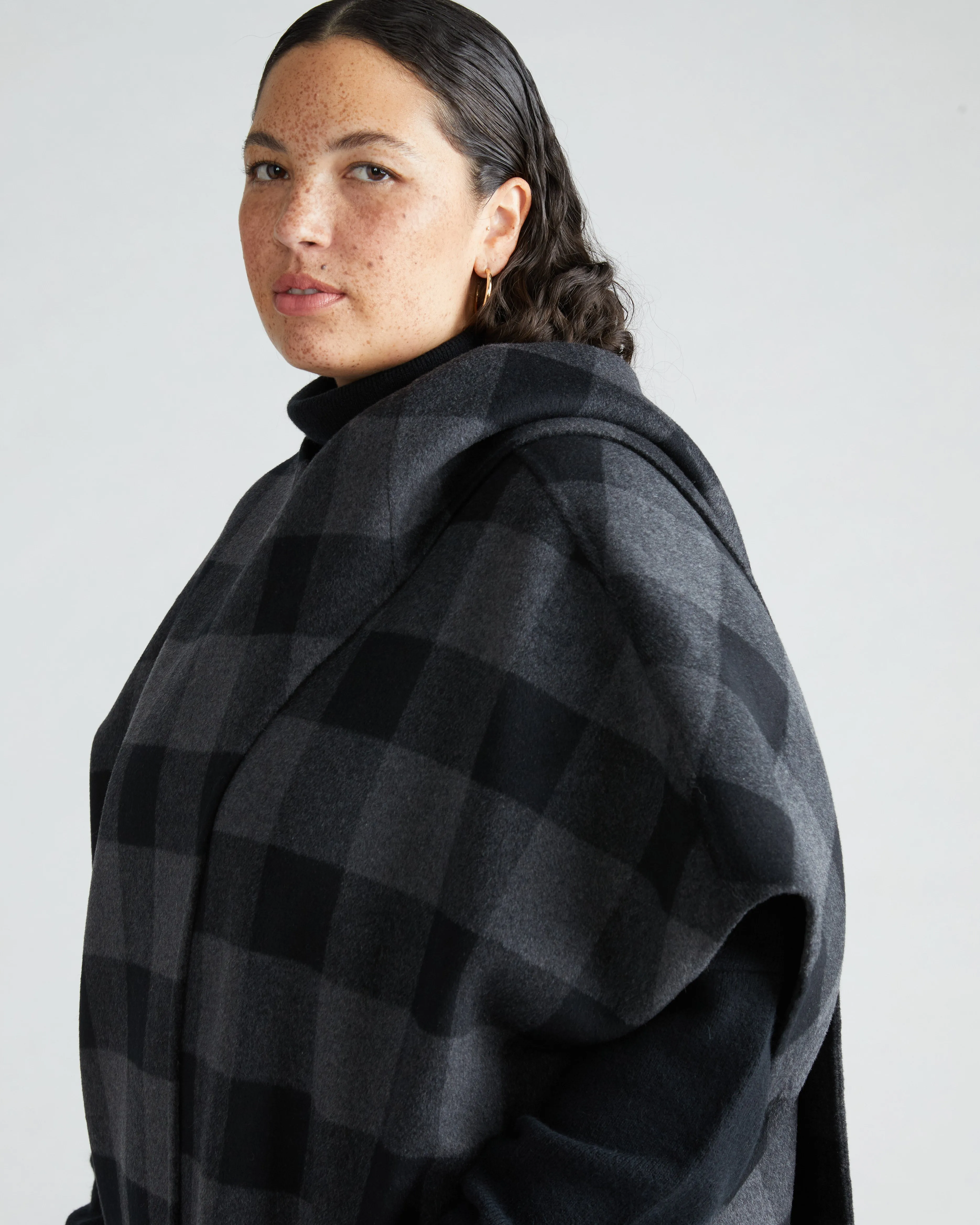 Tilda Cape - Greyscale Plaid sold by Universal Standard