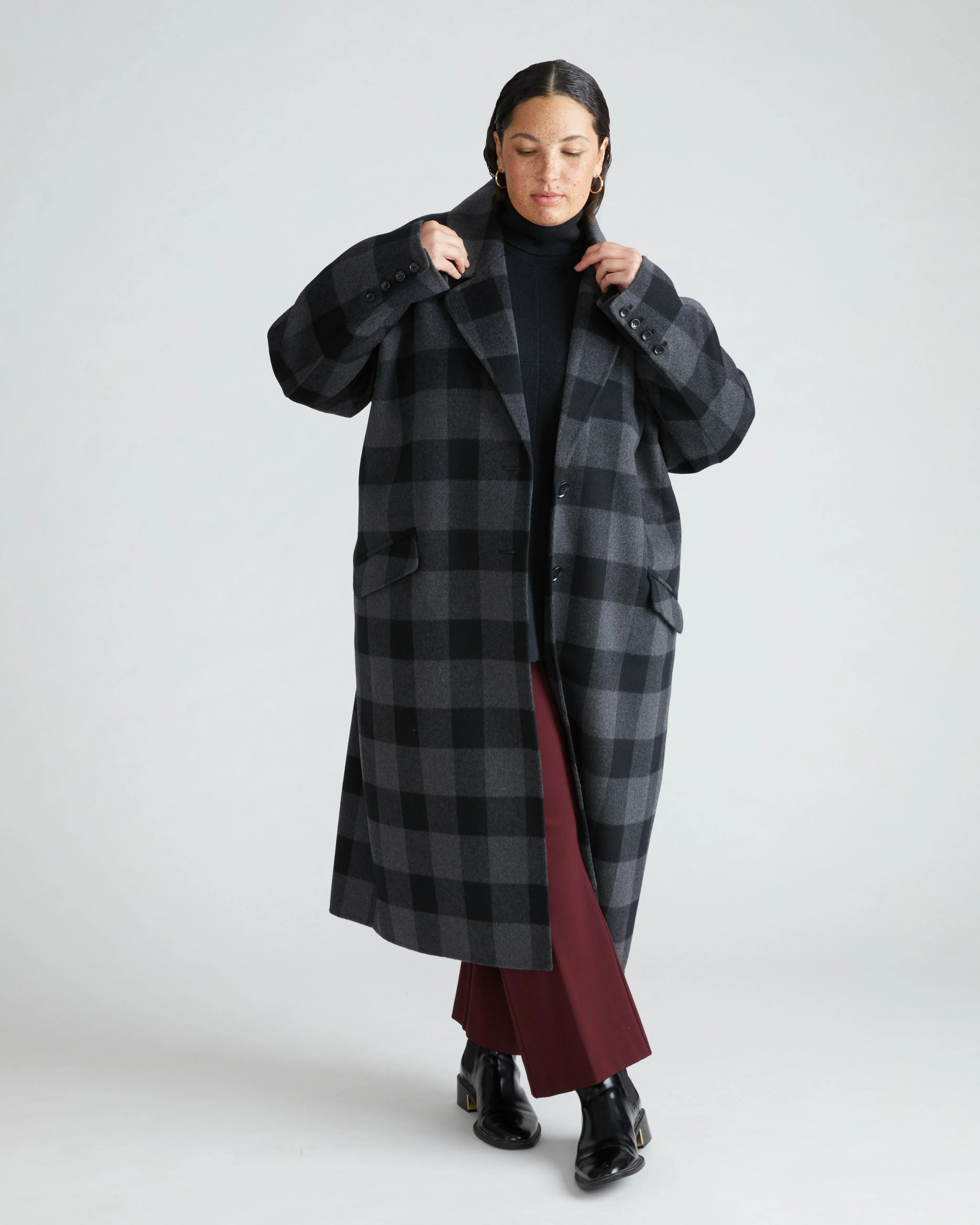 Double Face Luxe Coat - Greyscale Plaid sold by Universal Standard