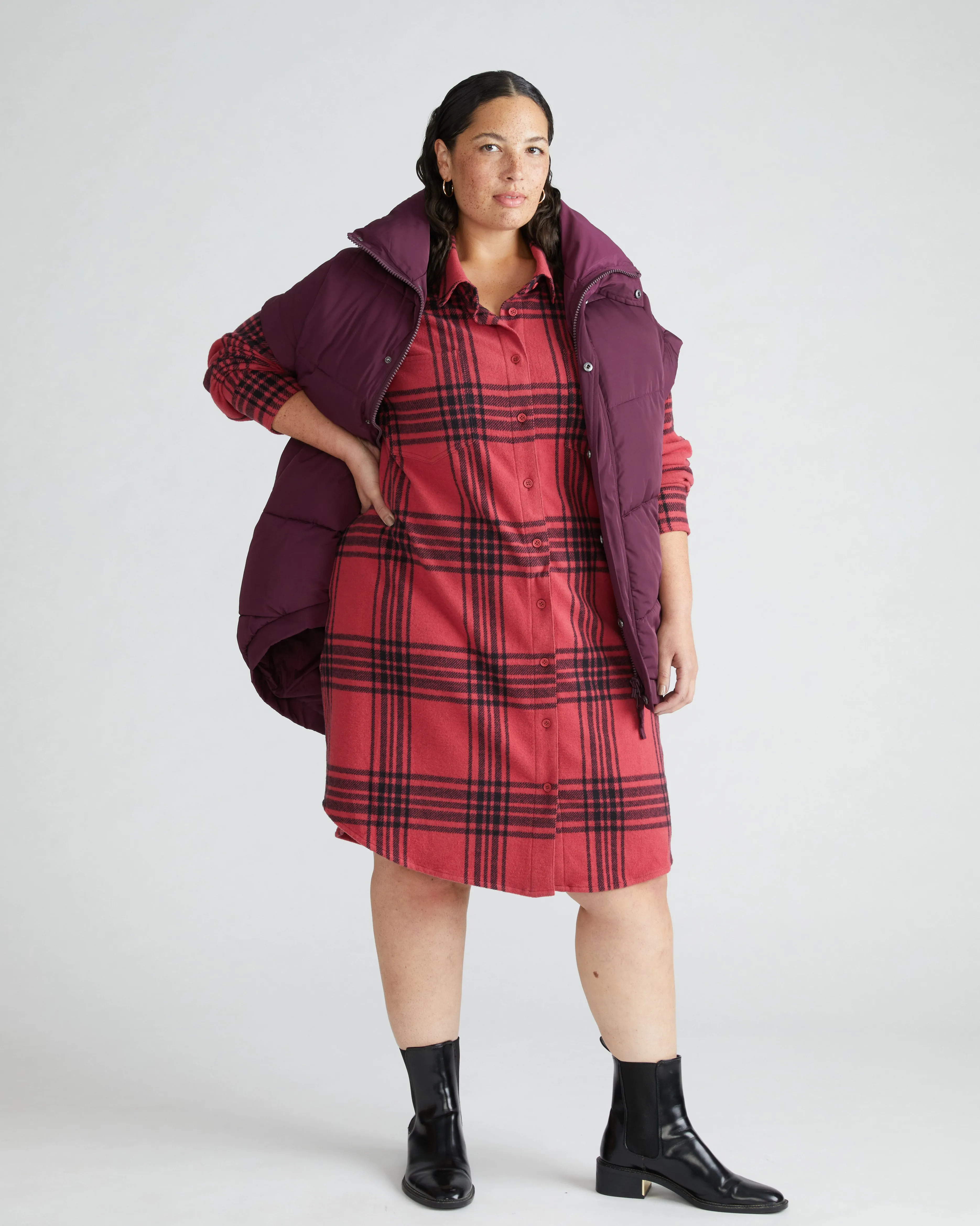 Maine Stretch Flannel Shirtdress - Cranberry Plaid sold by Universal Standard product image thumbnail 3
