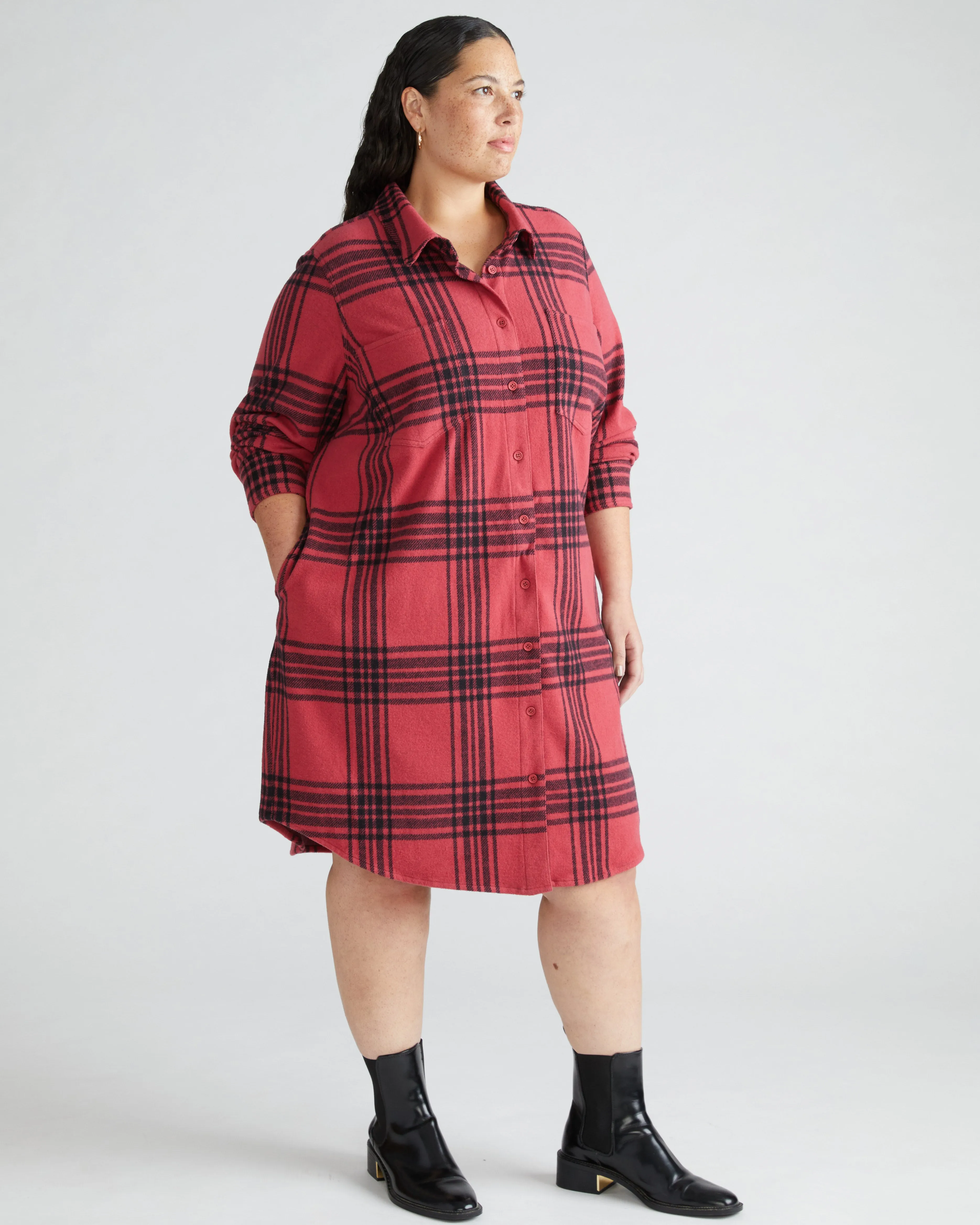 Maine Stretch Flannel Shirtdress - Cranberry Plaid sold by Universal Standard