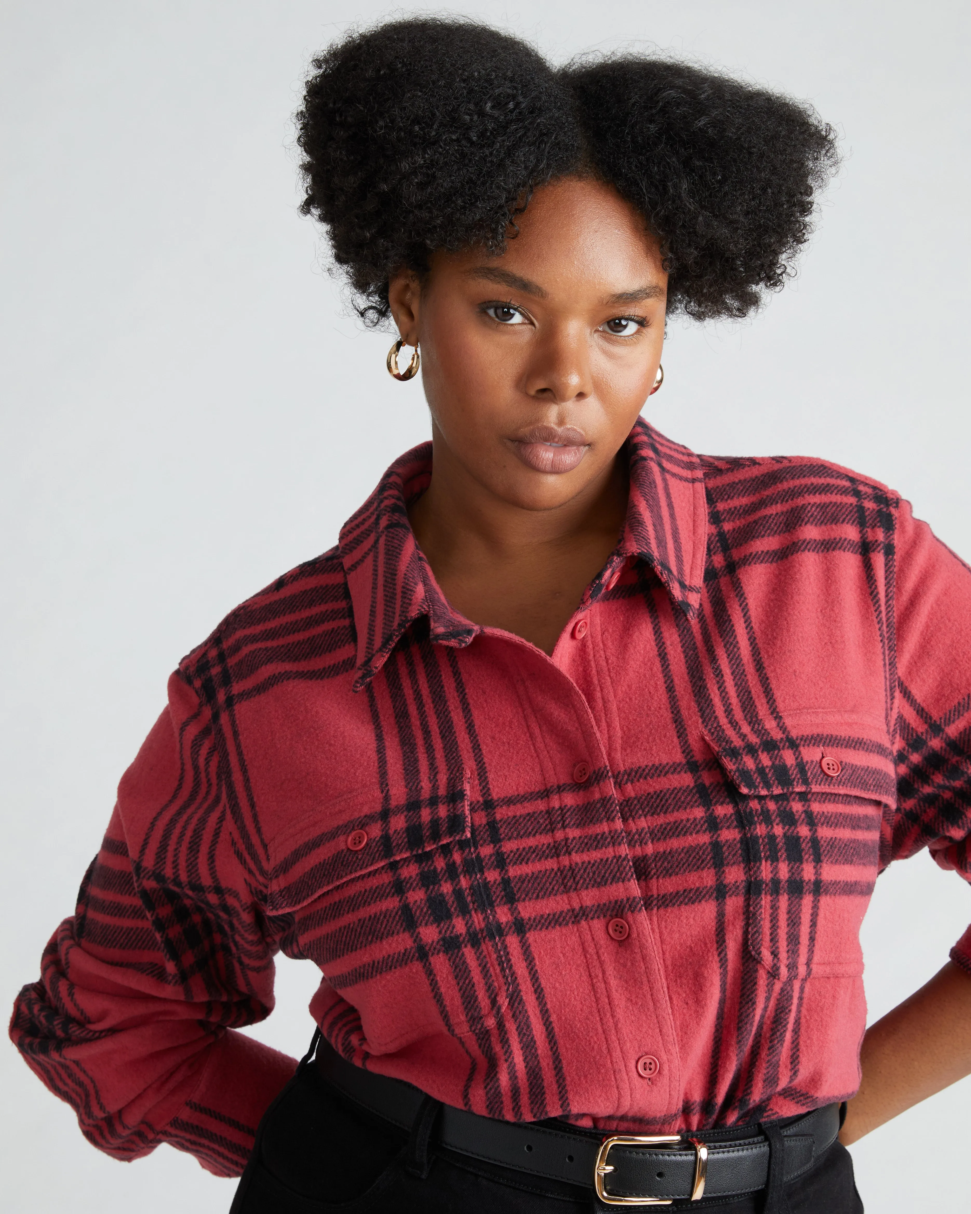 Maine Stretch Flannel Shirt - Cranberry Plaid sold by Universal Standard