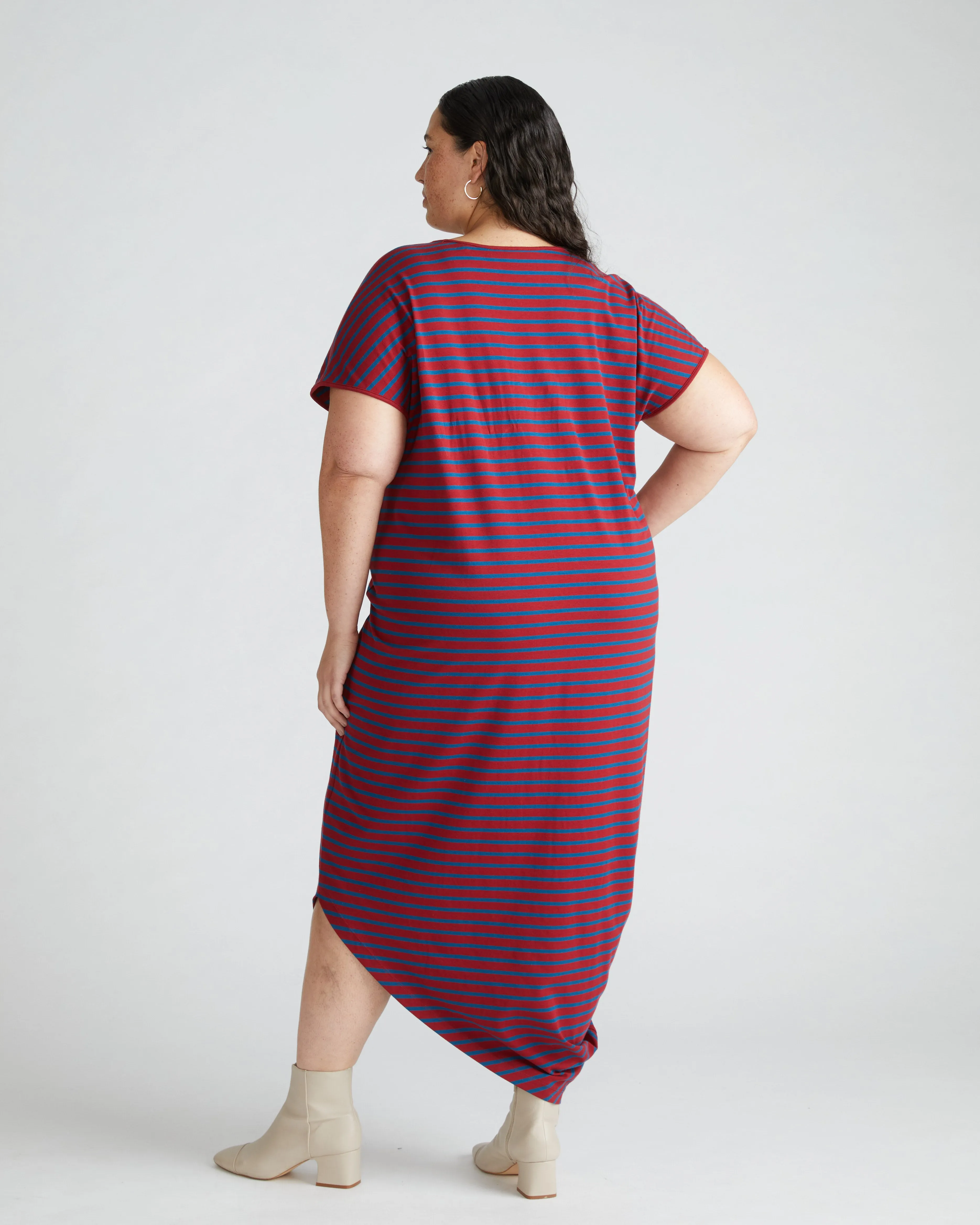 Iconic Geneva V-Neck Dress - Rhubarb/Glassy Blue Stripe sold by Universal Standard product image thumbnail 3
