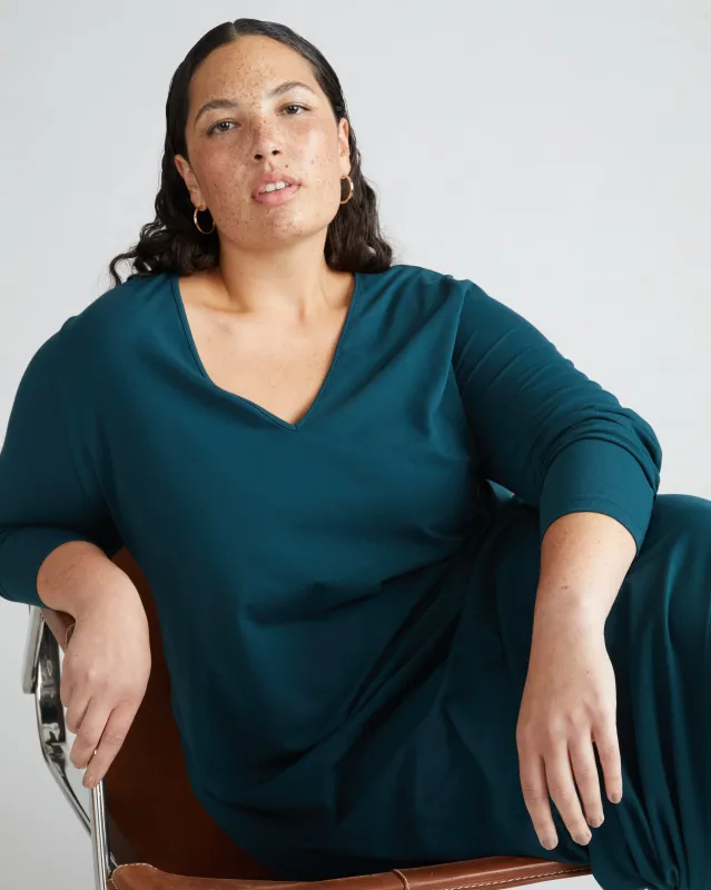 Iconic Long Sleeve V-Neck Geneva Dress - Deep Sea sold by Universal Standard