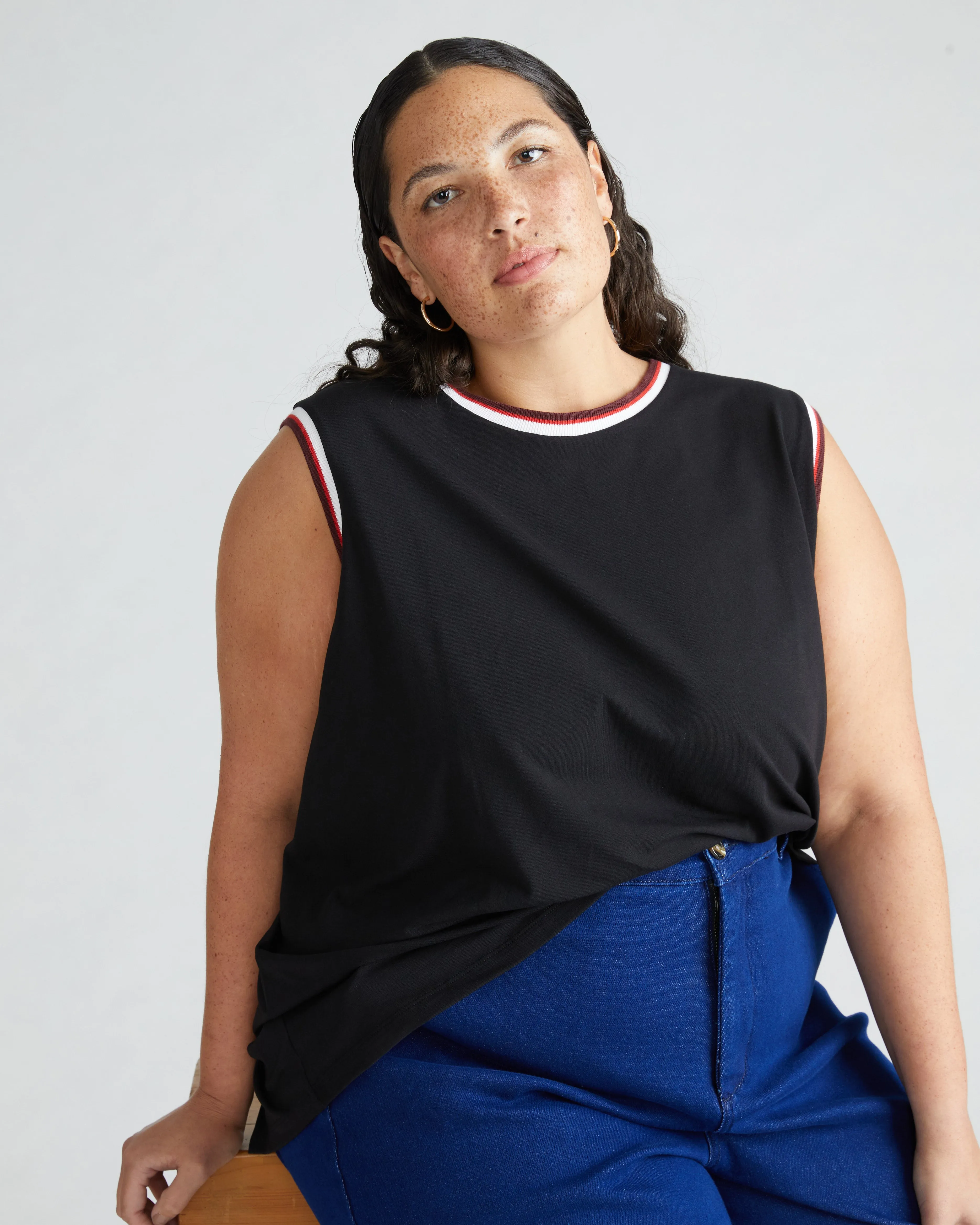 Patti Muscle Tank - Black/Striped Trim sold by Universal Standard product image thumbnail 2