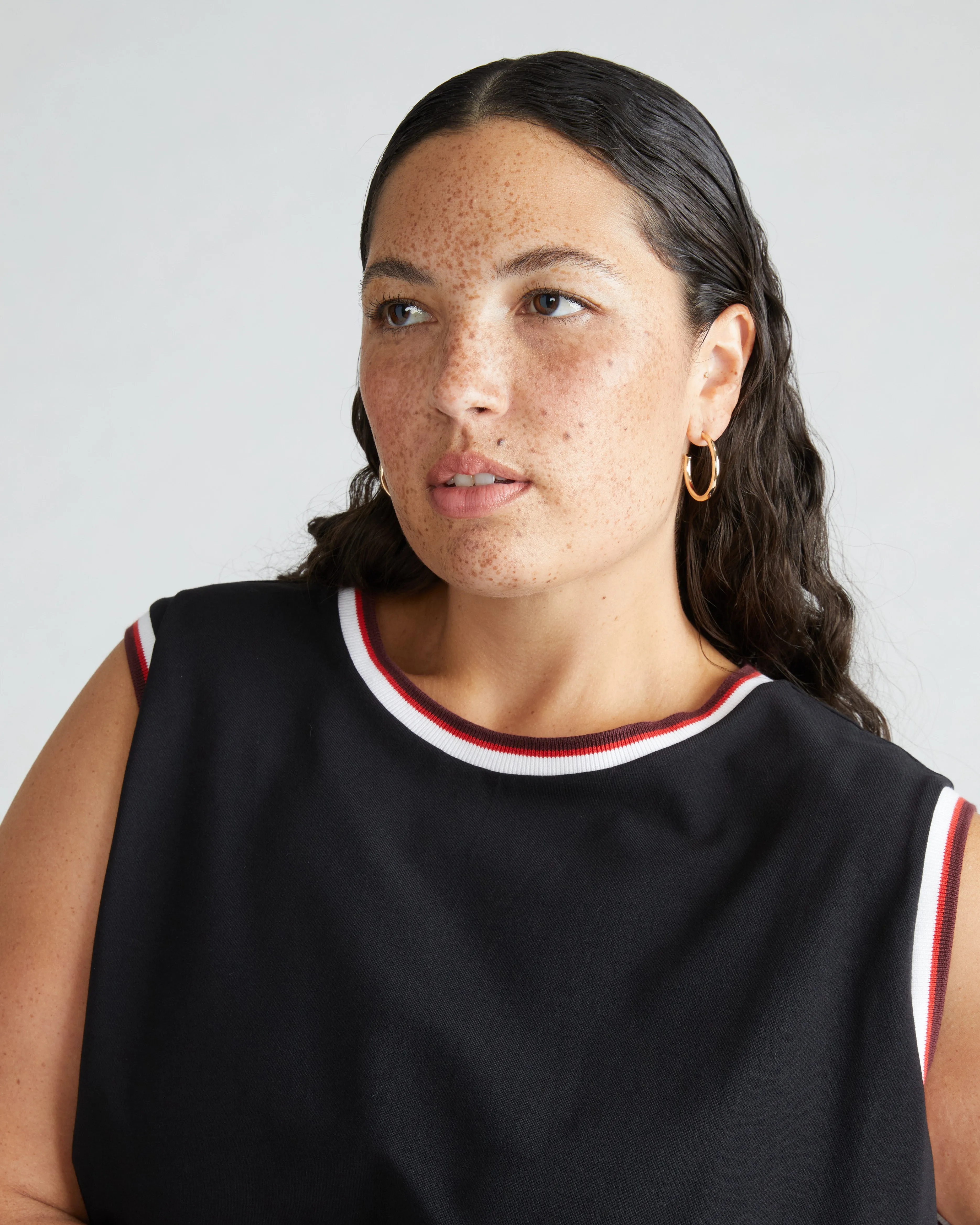 Patti Muscle Tank - Black/Striped Trim sold by Universal Standard