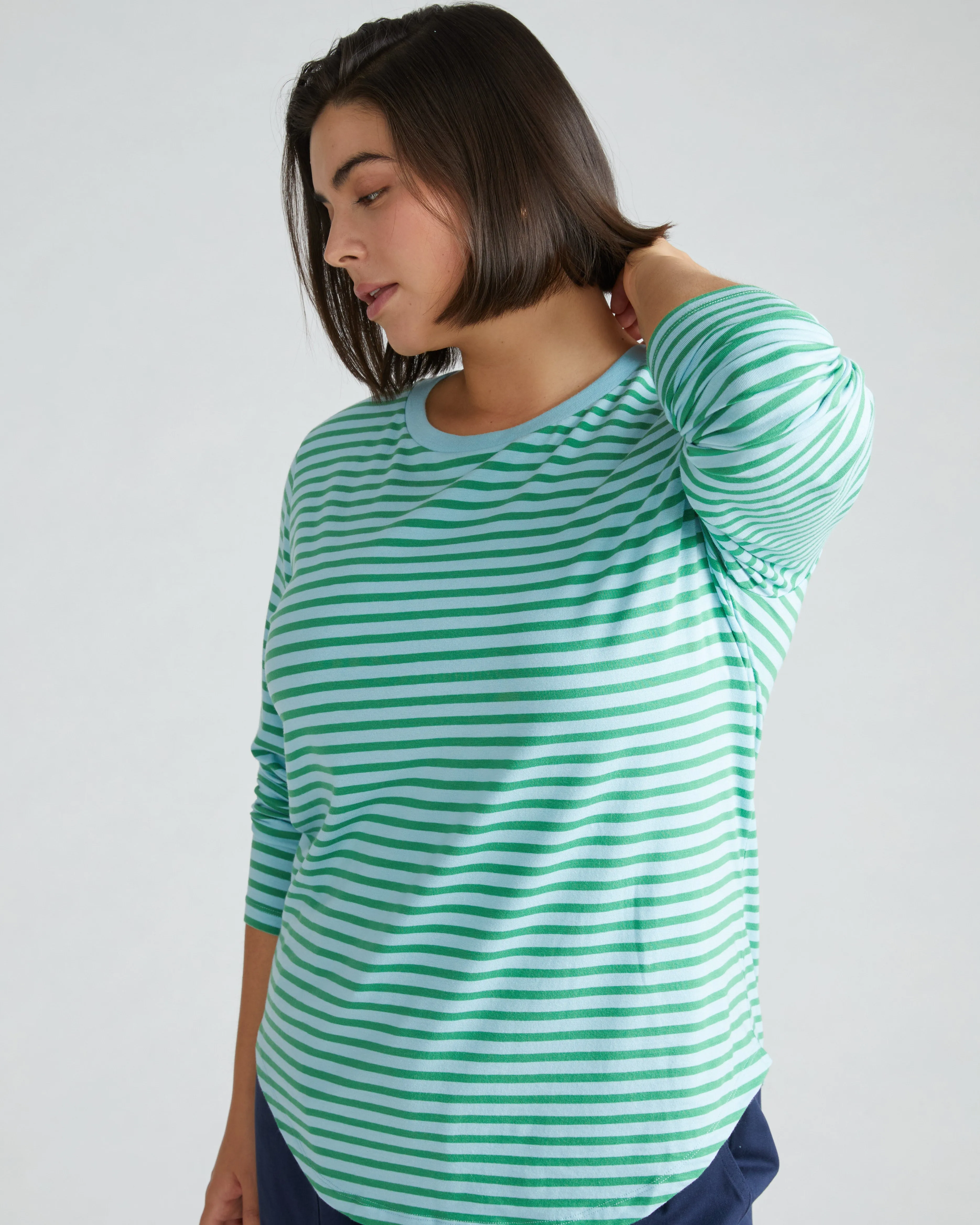 Long Sleeve Tee Rex - Sky Blue/Spearmint Candy Stripe sold by Universal Standard