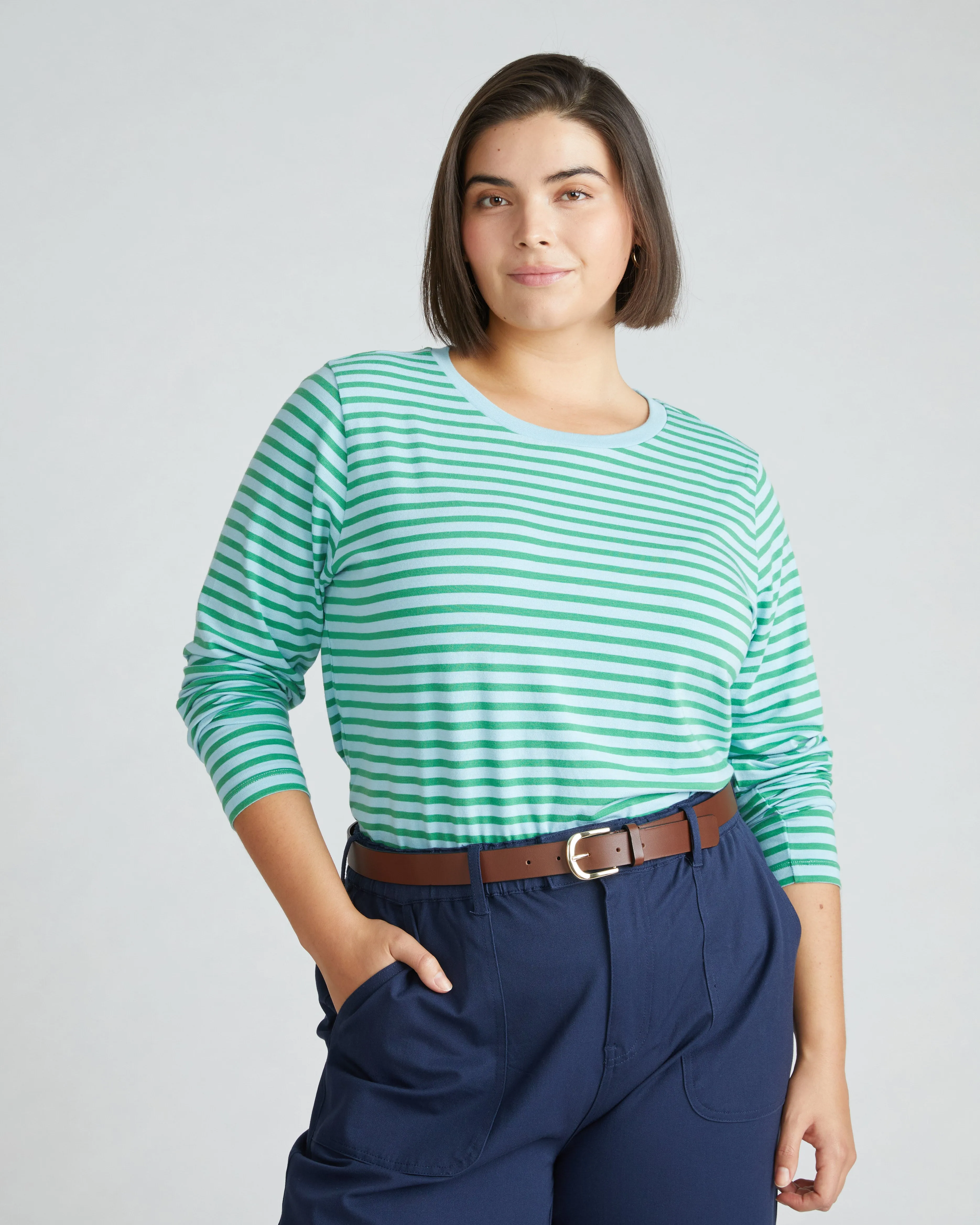 Long Sleeve Tee Rex - Sky Blue/Spearmint Candy Stripe sold by Universal Standard product image thumbnail 2