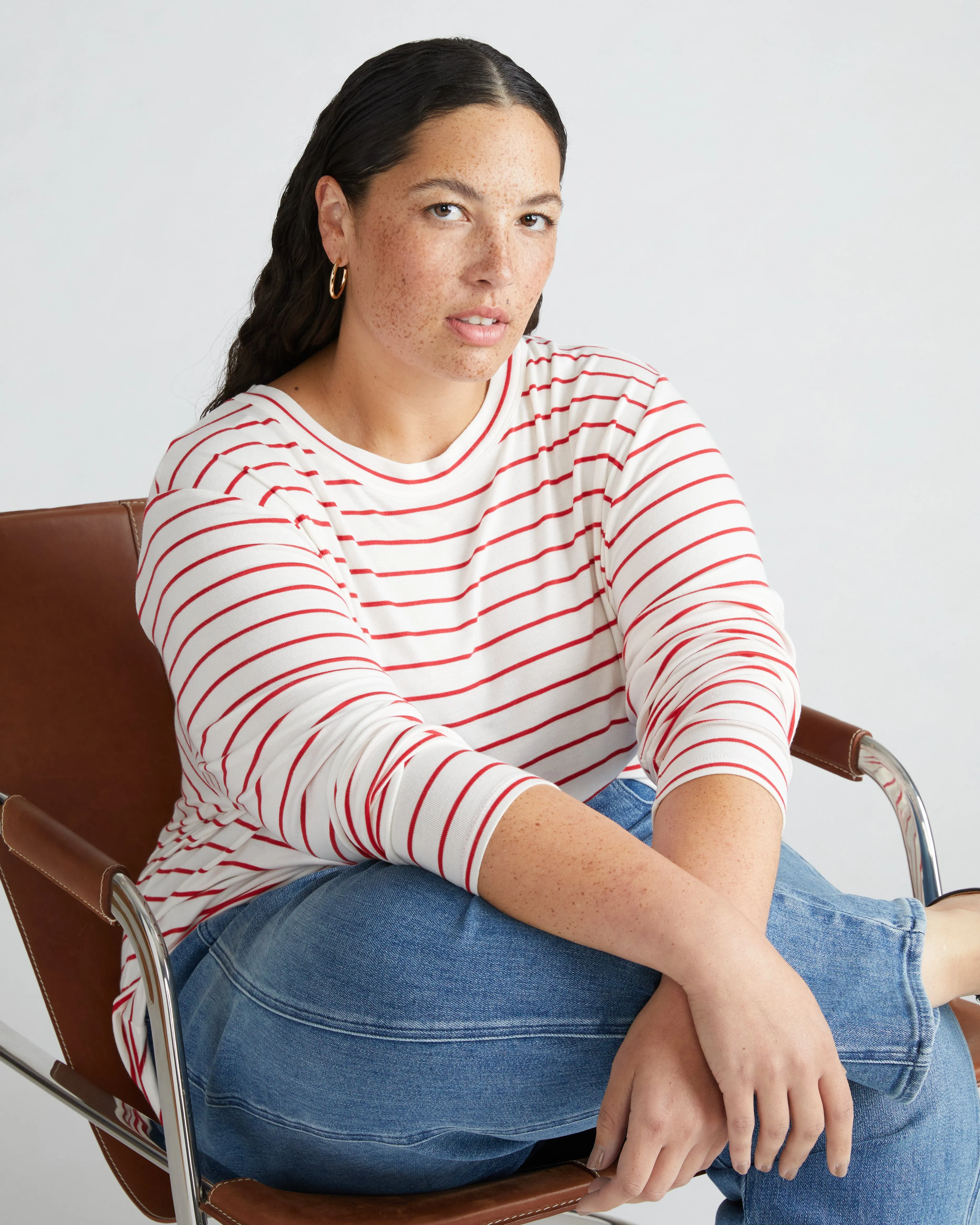Thelma Long Sleeve Top - Red/White Stripe sold by Universal Standard