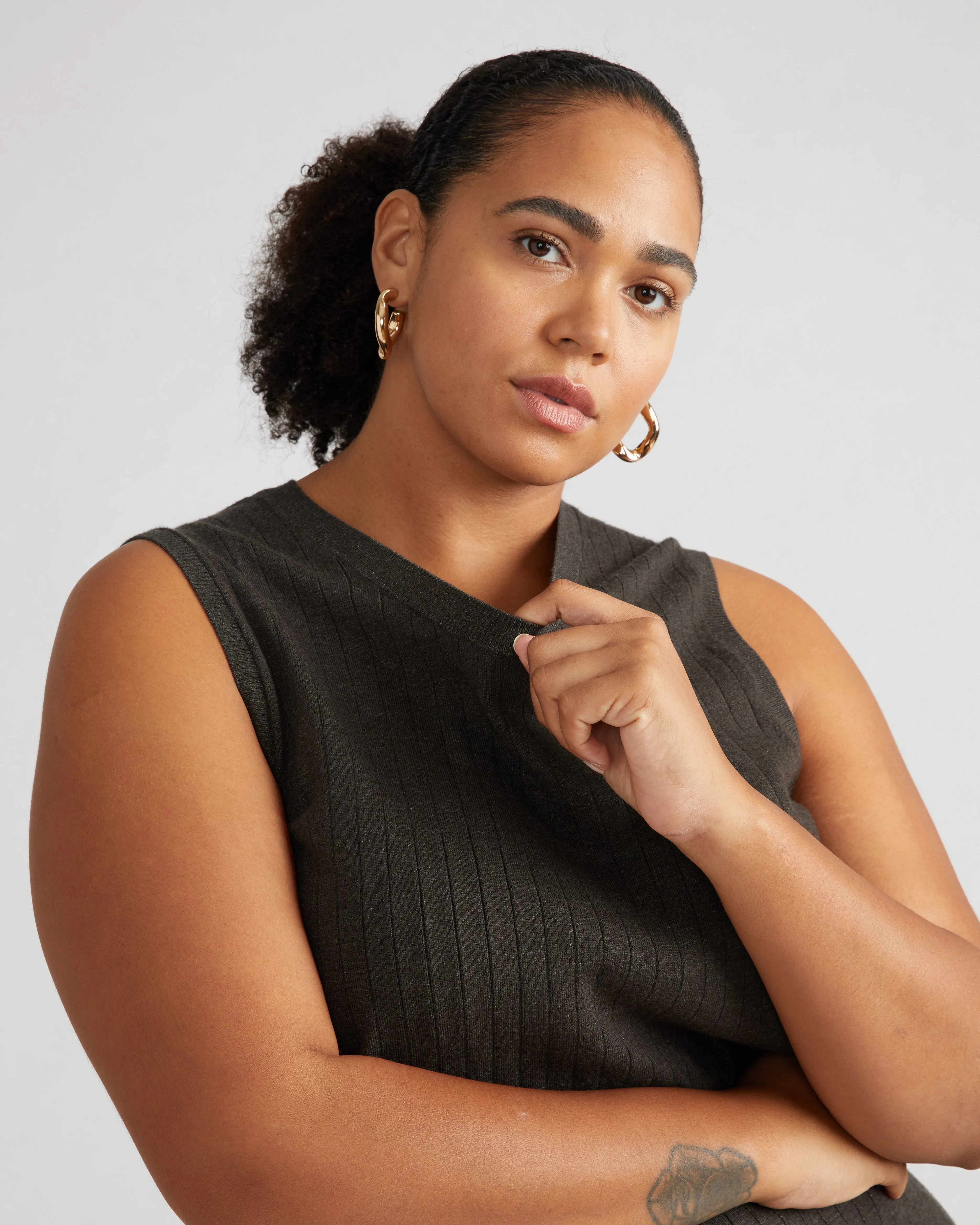 Savvy Fine Knit Sweater Shell - Graphite sold by Universal Standard