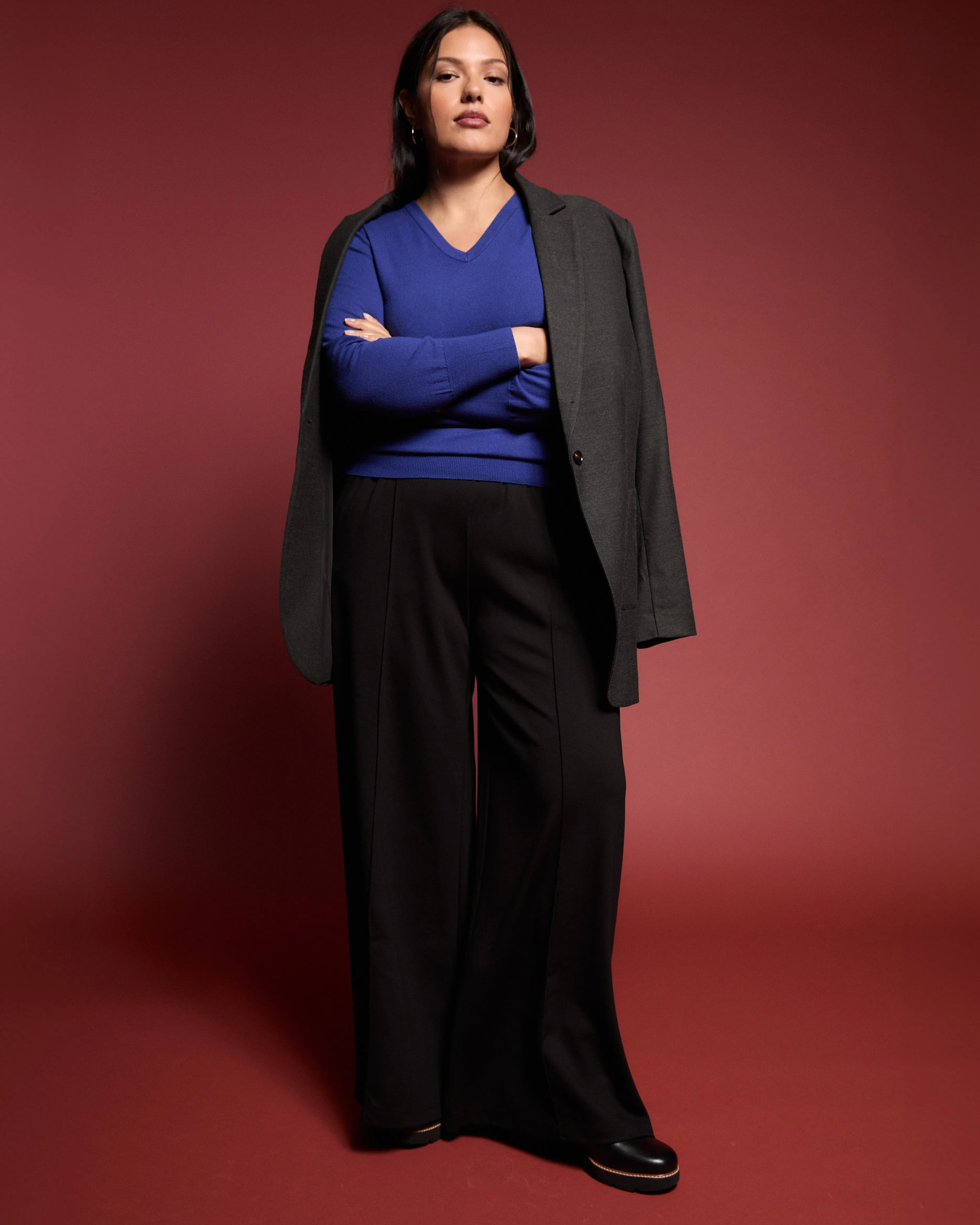 Savvy Fine Knit V Sweater - Tanzanite sold by Universal Standard