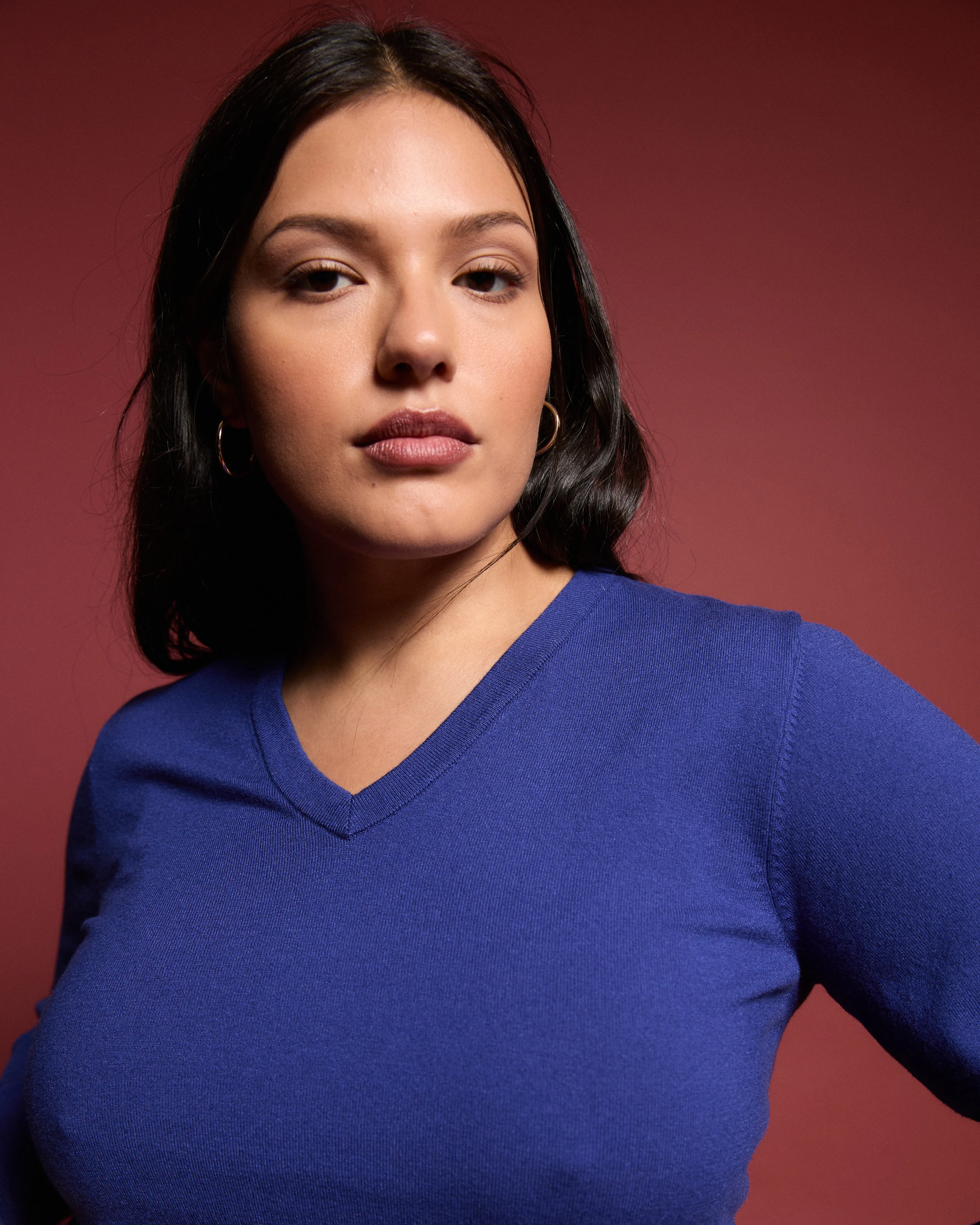 Savvy Fine Knit V Sweater - Tanzanite sold by Universal Standard product image thumbnail 2