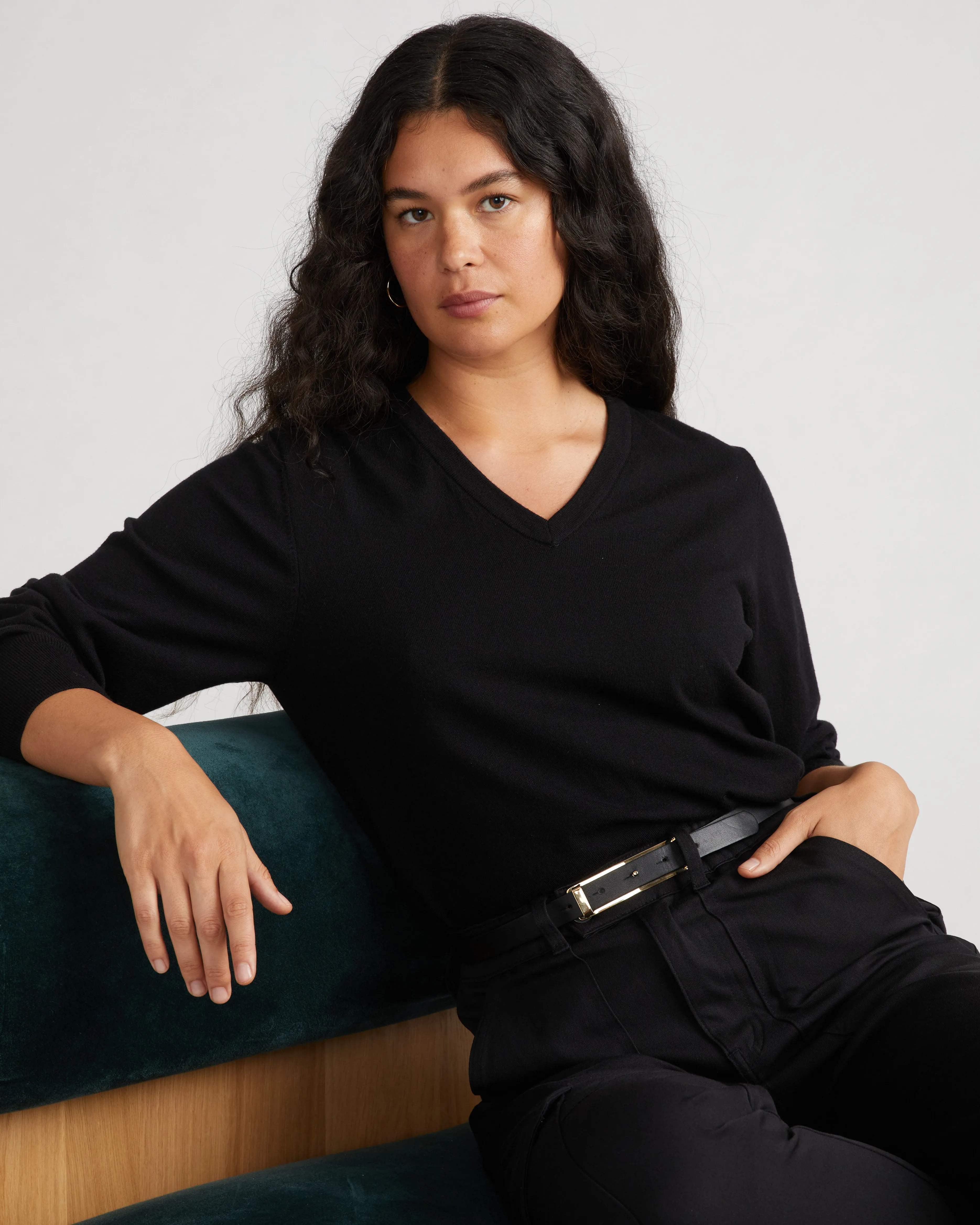 Savvy Fine Knit V Sweater - Black sold by Universal Standard