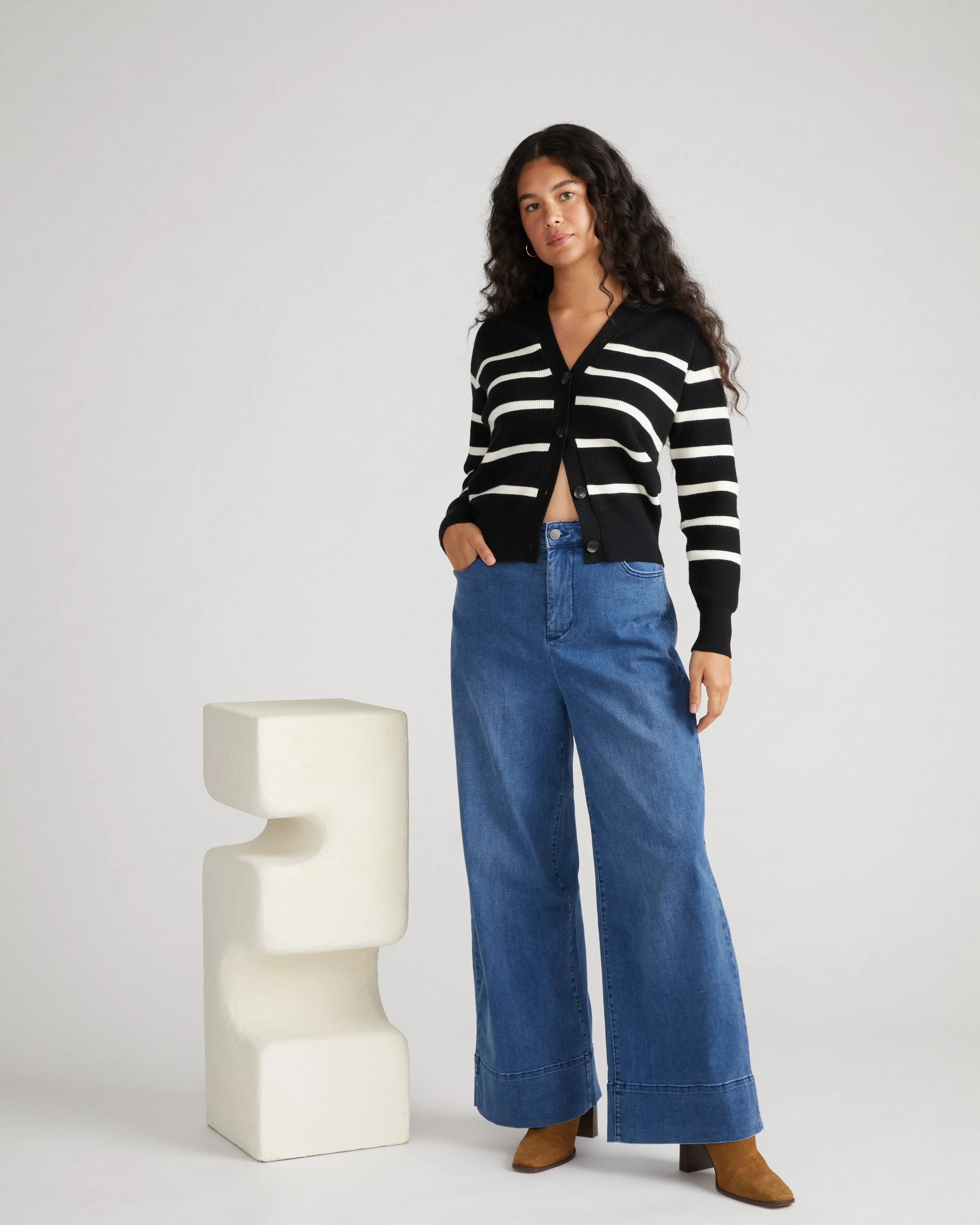 Better-Than-Wool Cardigan - Black/Cream Stripe sold by Universal Standard product image thumbnail 2