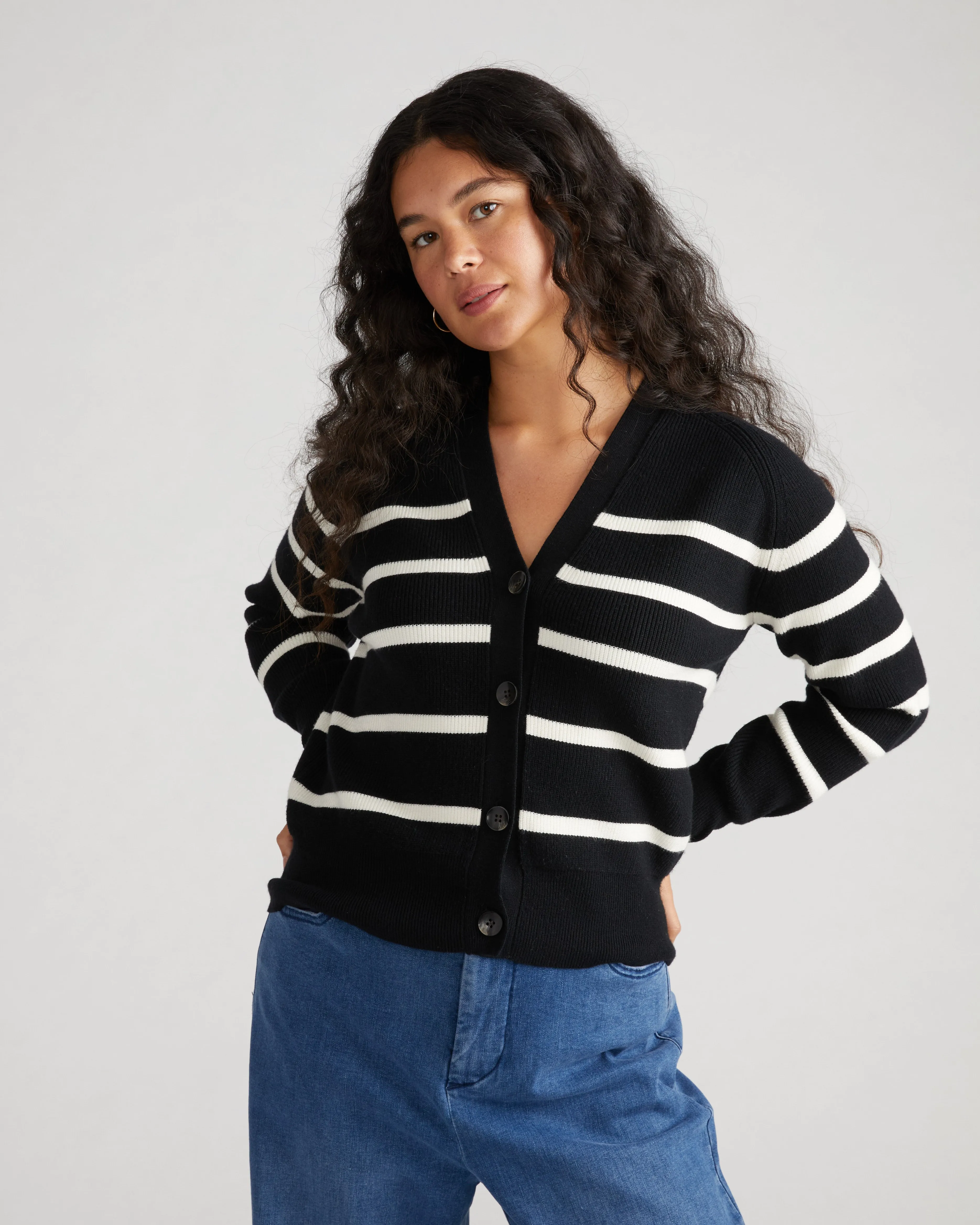 Better-Than-Wool Cardigan - Black/Cream Stripe sold by Universal Standard product image thumbnail 3