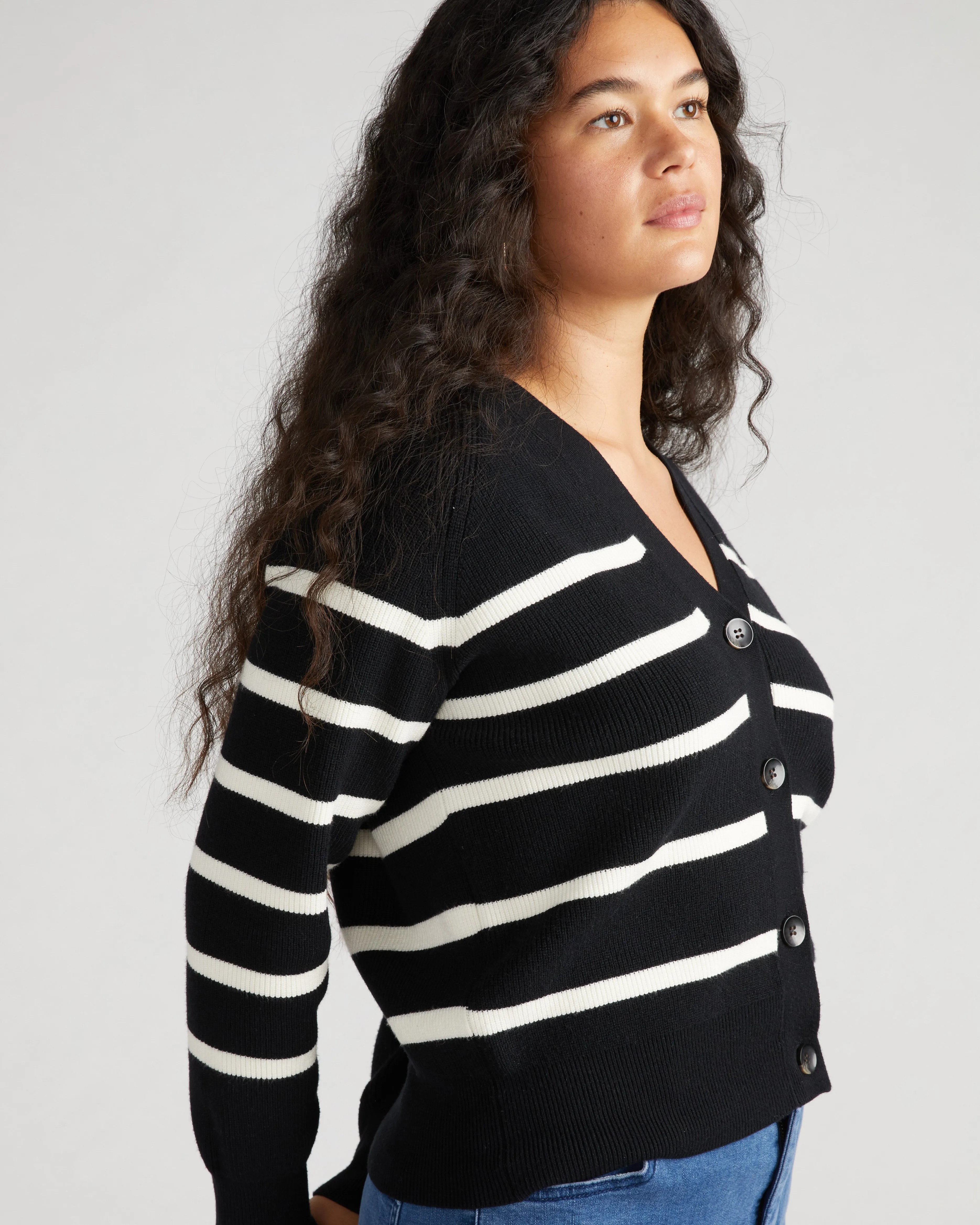 Better-Than-Wool Cardigan - Black/Cream Stripe sold by Universal Standard product image thumbnail 4